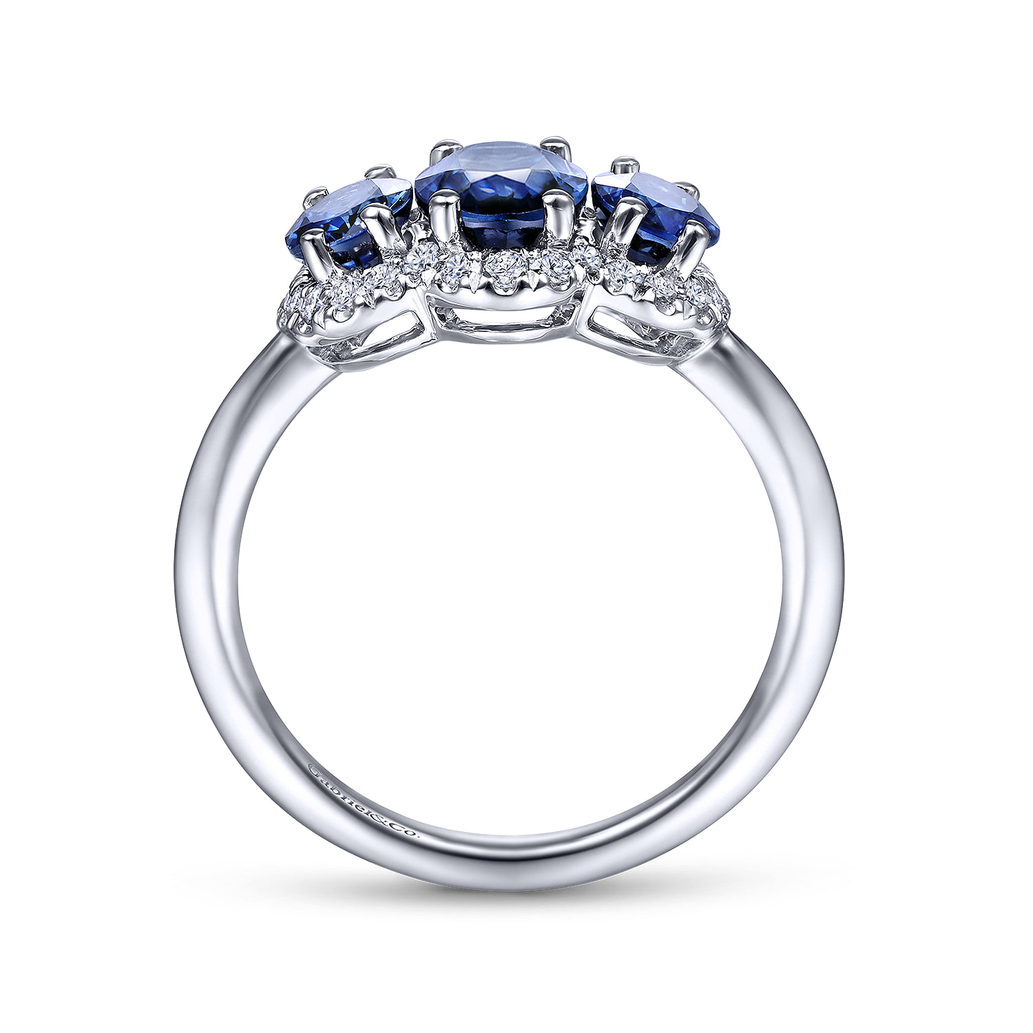 Diamond and Sapphire Oval Halo Ring in 14K White Gold, photograph 2