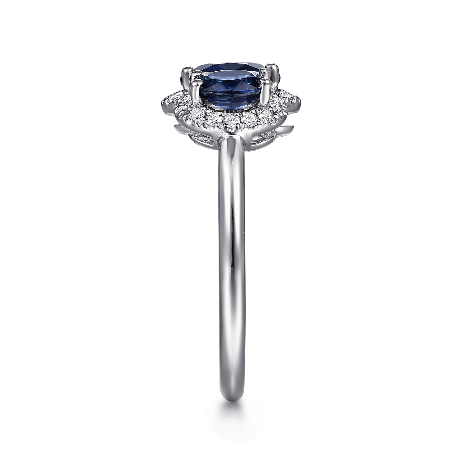 Diamond and Sapphire Oval Halo Ring in 14K White Gold, photograph 4