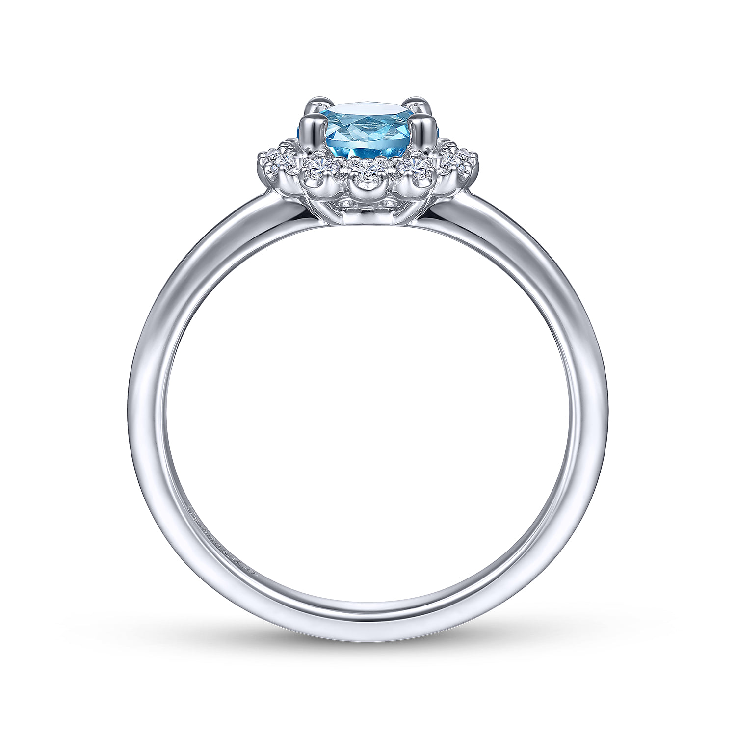 Round Blue Topaz and Diamond Halo Promise Ring in 14K White Gold, photograph 2