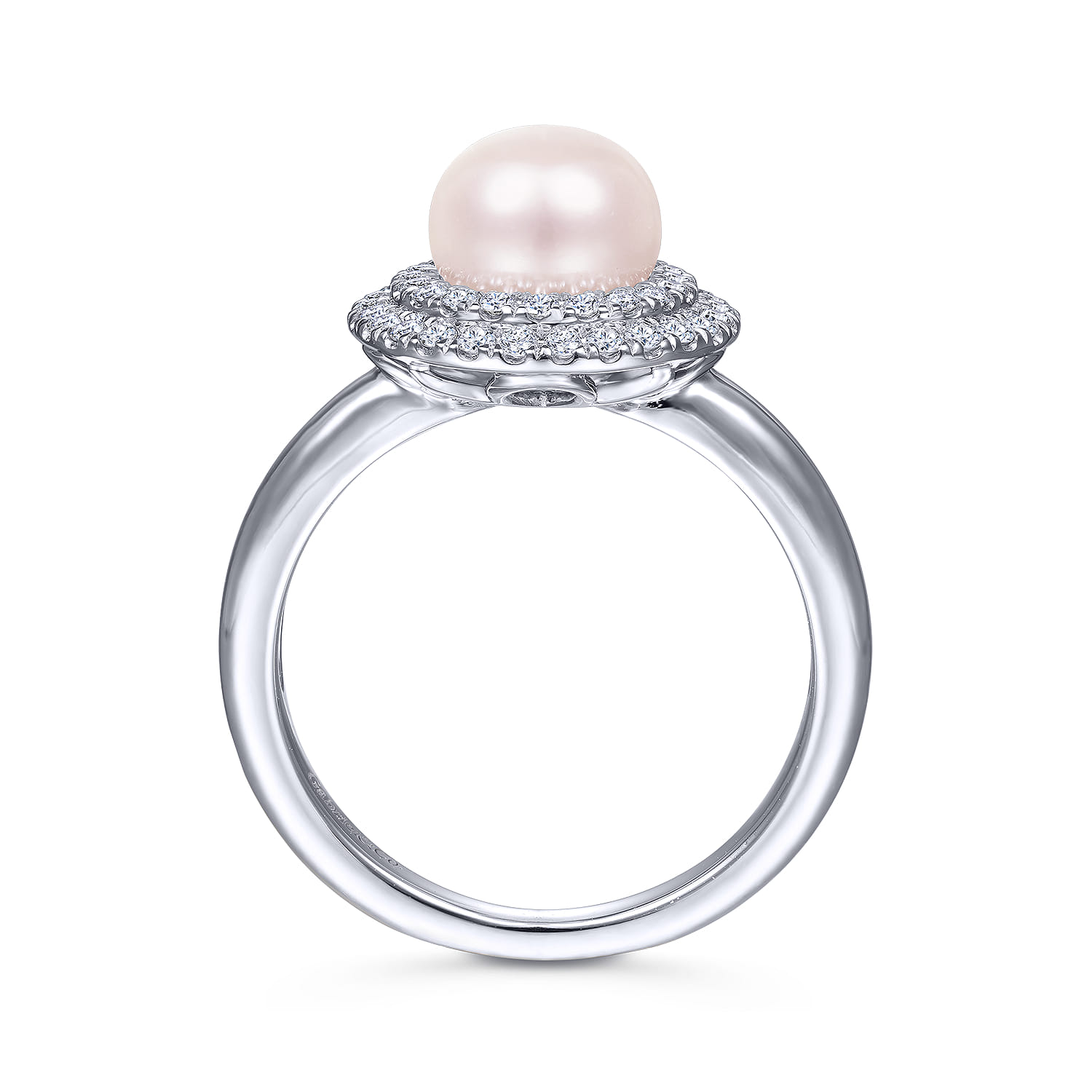 Pearl Ring with Diamond Double Halo in 14K White Gold, photograph 2