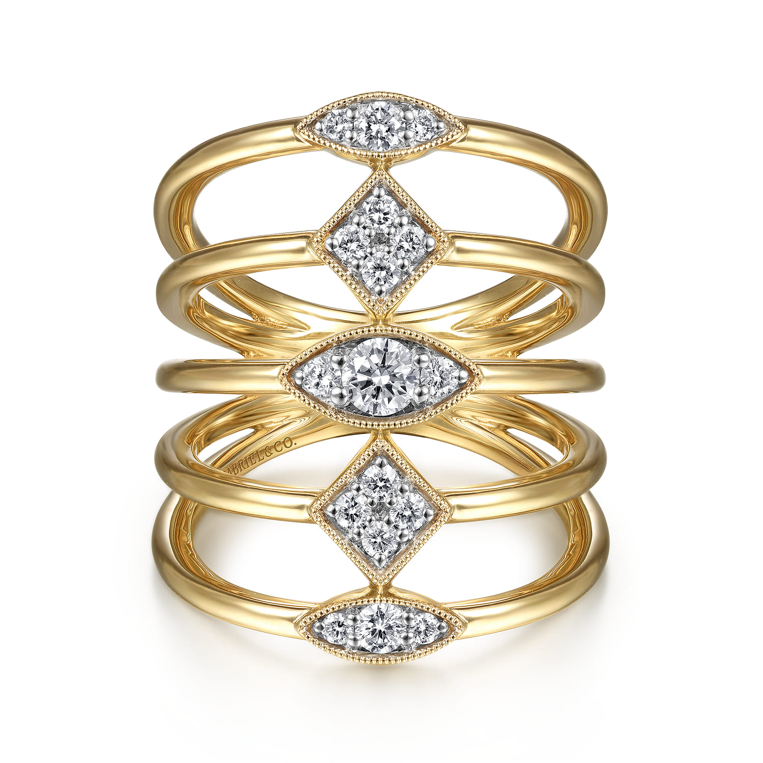 Geometric Station Diamond Pave Statement Ring in 14K Yellow Gold
