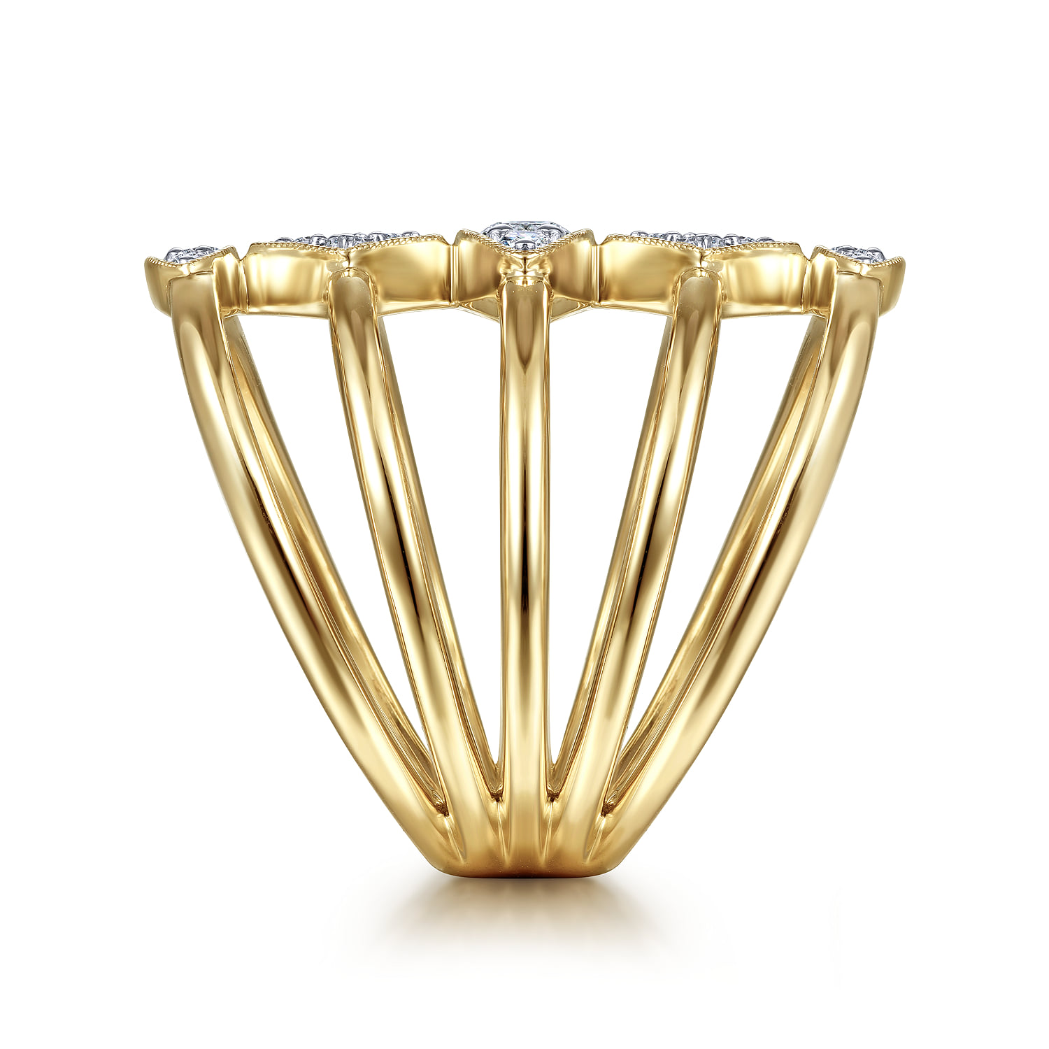Geometric Station Diamond Pave Statement Ring in 14K Yellow Gold, photograph 4