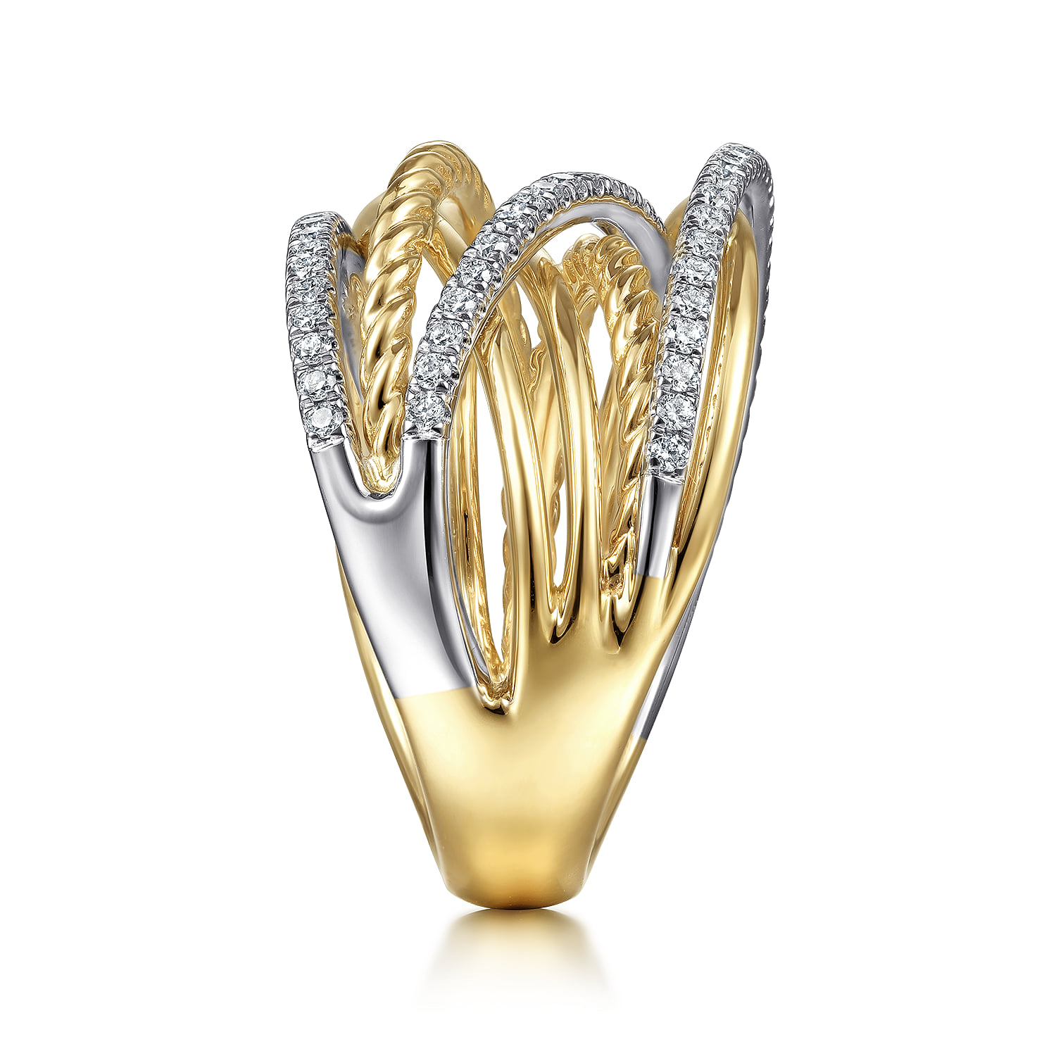 Twisted Rope and Diamond Criss Cross Ring in 14K White/Yellow Gold, photograph 4