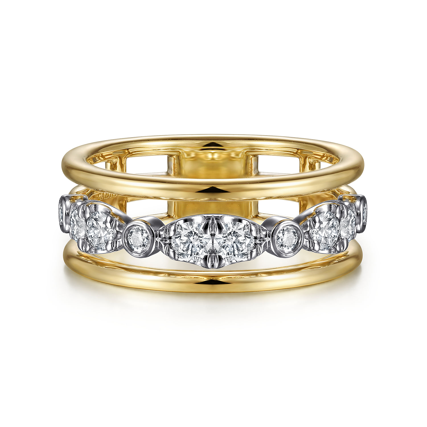 Three Row Diamond Open Ring