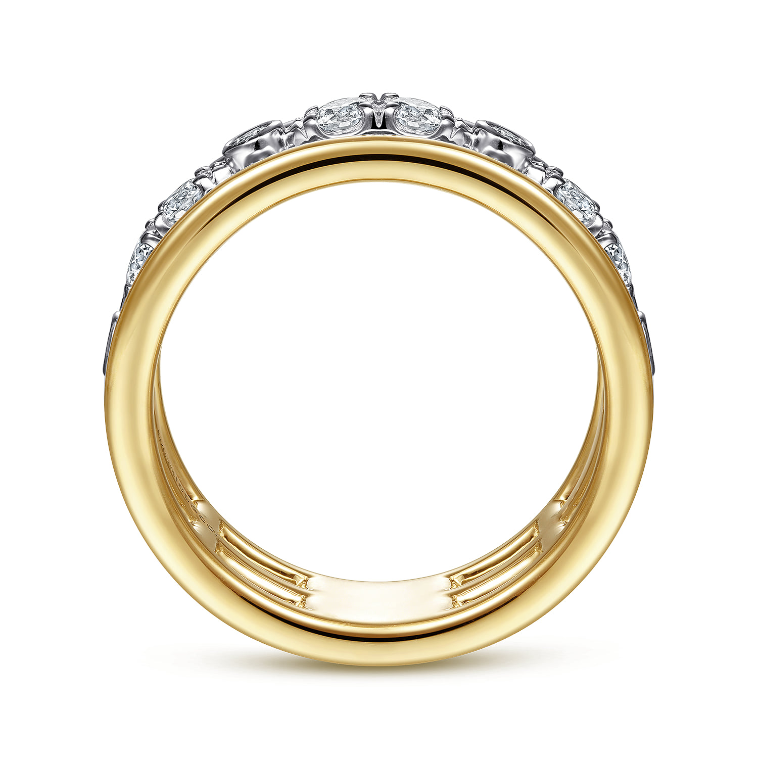 Three Row Diamond Open Ring in 14K White/Yellow Gold, photograph 2
