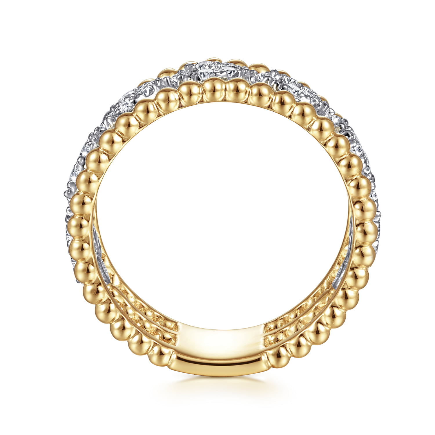Floral Diamond Clusters and Bujukan Bead Ring in 14K White/Yellow Gold, photograph 2