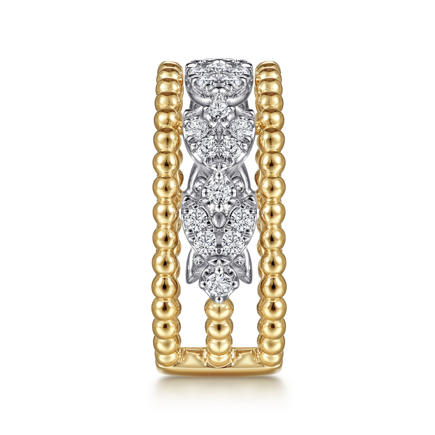 Floral Diamond Clusters and Bujukan Bead Ring in 14K White/Yellow Gold, photograph 4