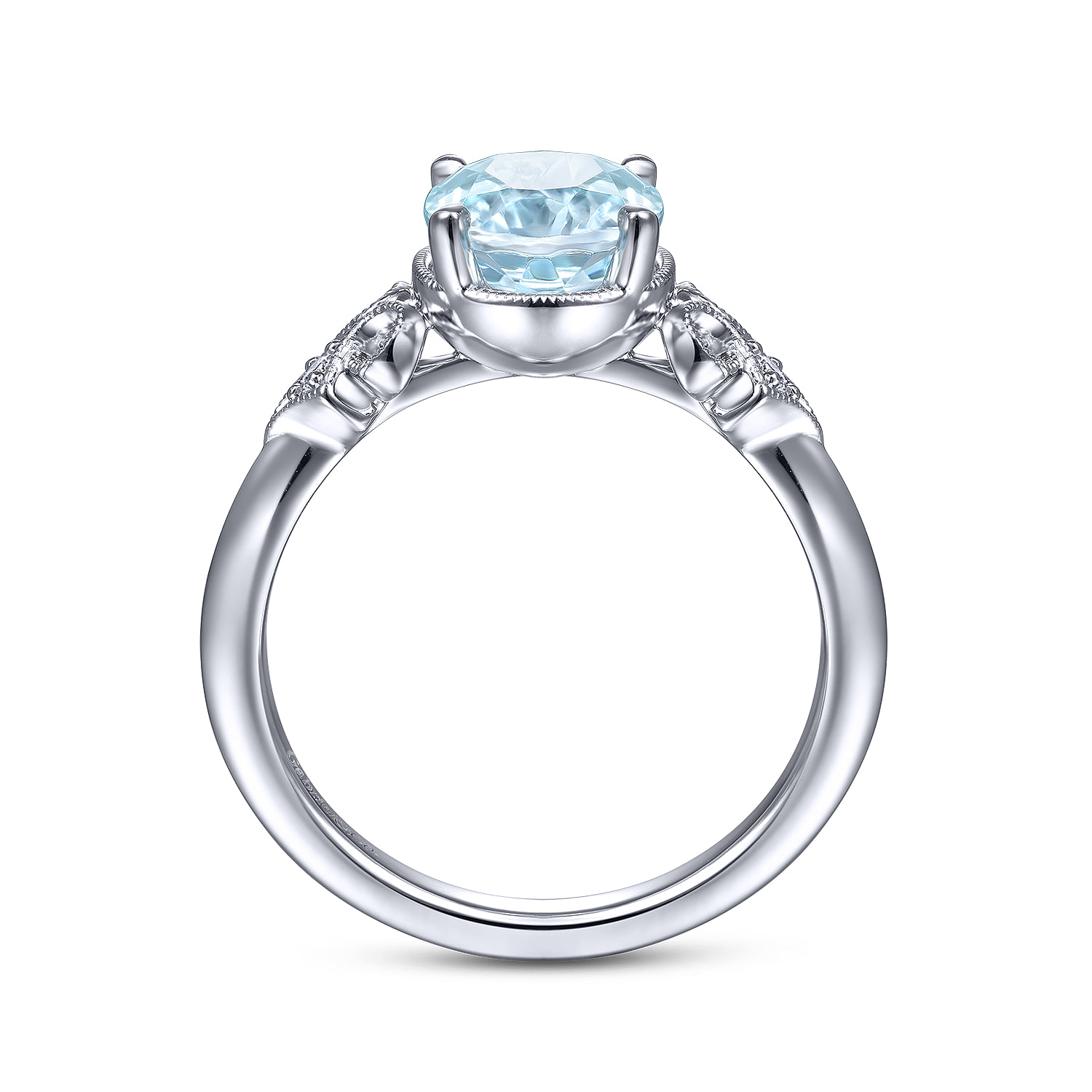 Vintage Diamond and Sky Blue Topaz Ring in 14K White Gold, photograph 2