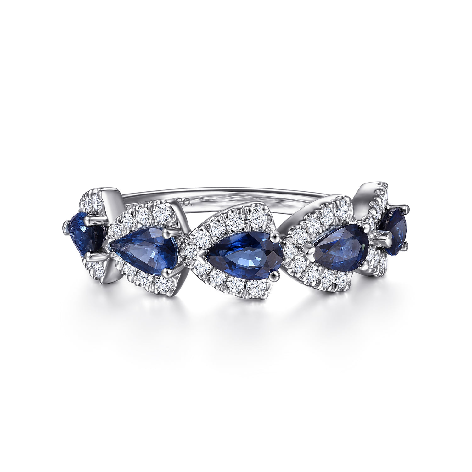 Diamond and Pear Shape Sapphire Station Ring