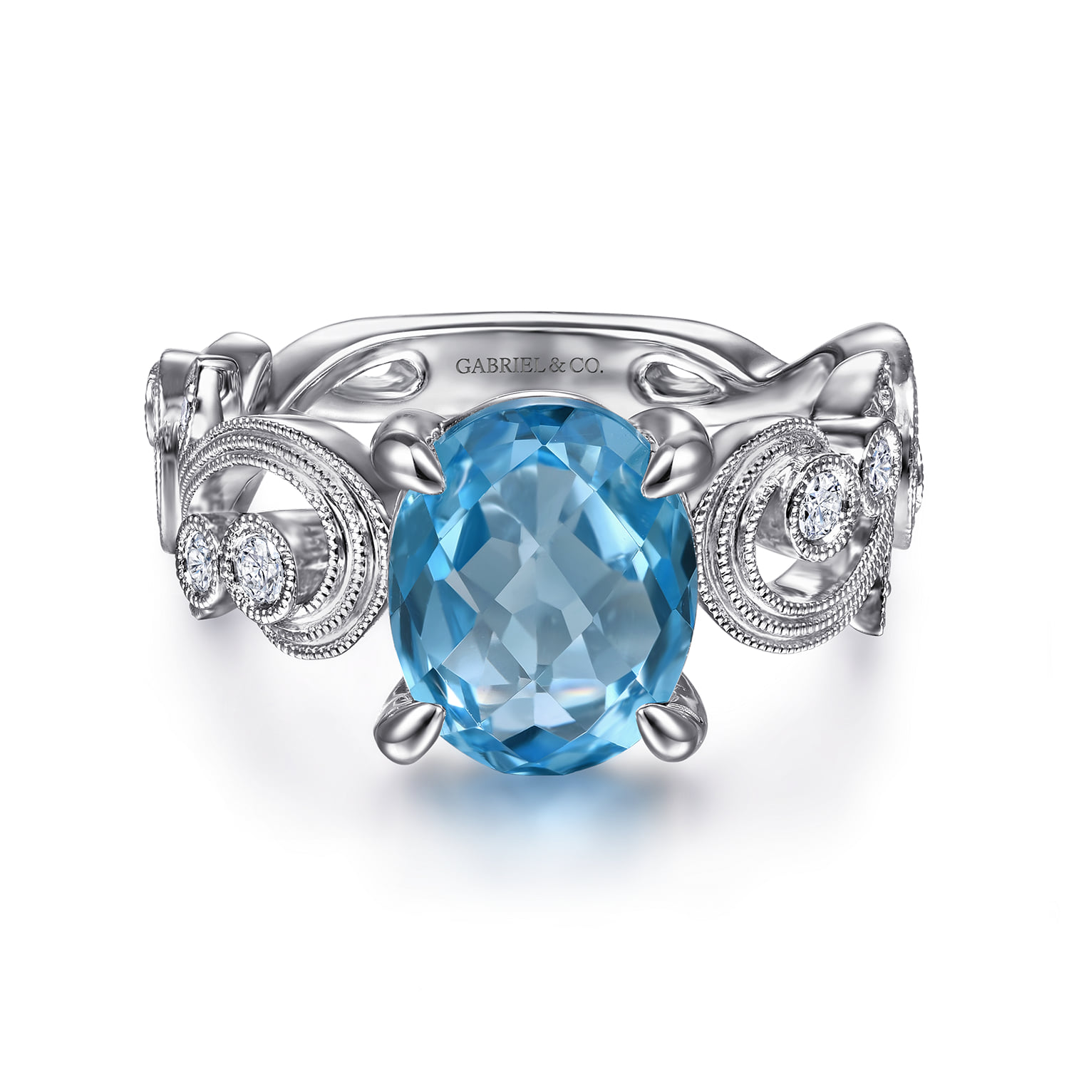 Vintage Diamond and Blue Topaz Oval Ring