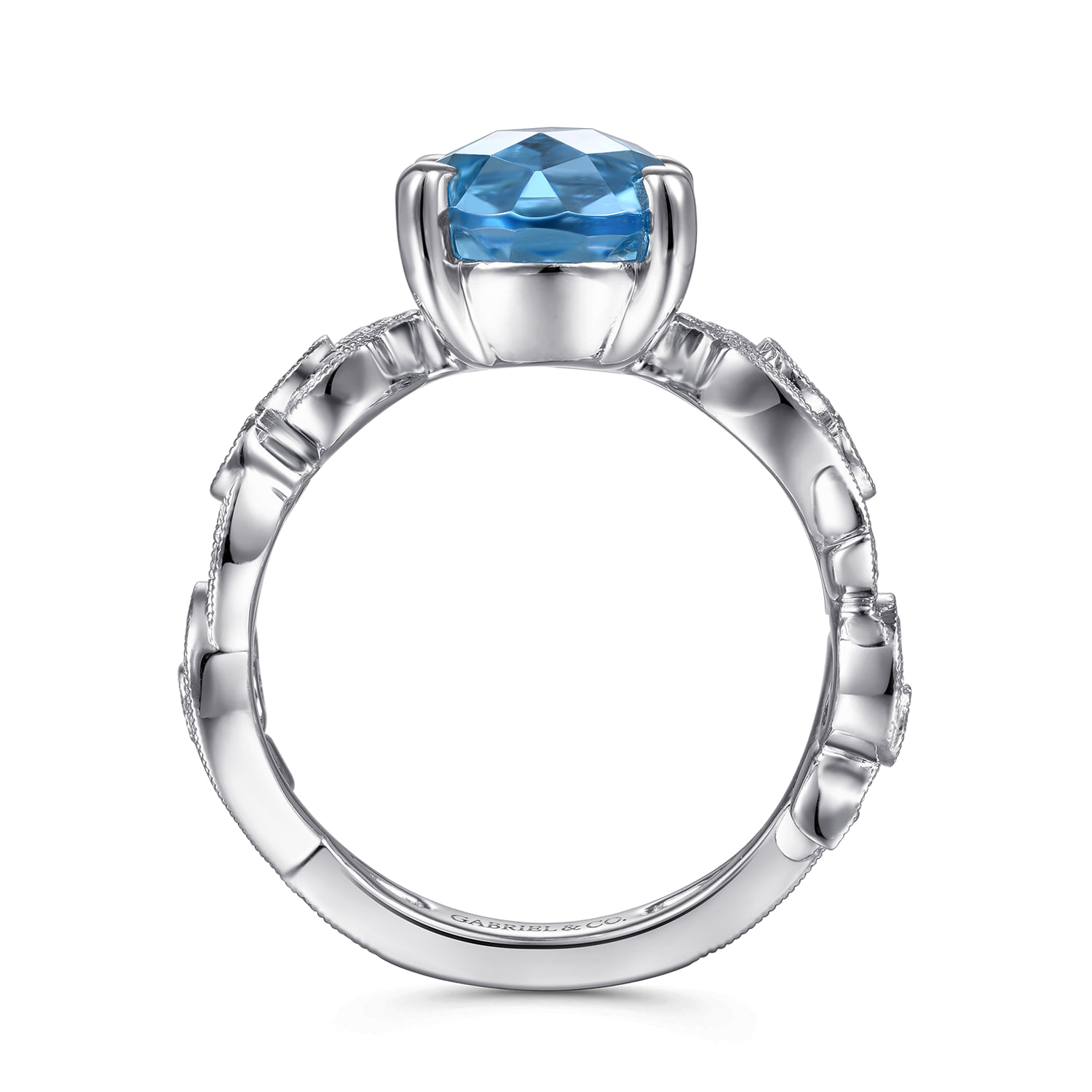Vintage Diamond and Blue Topaz Oval Ring in 14K White Gold, photograph 2
