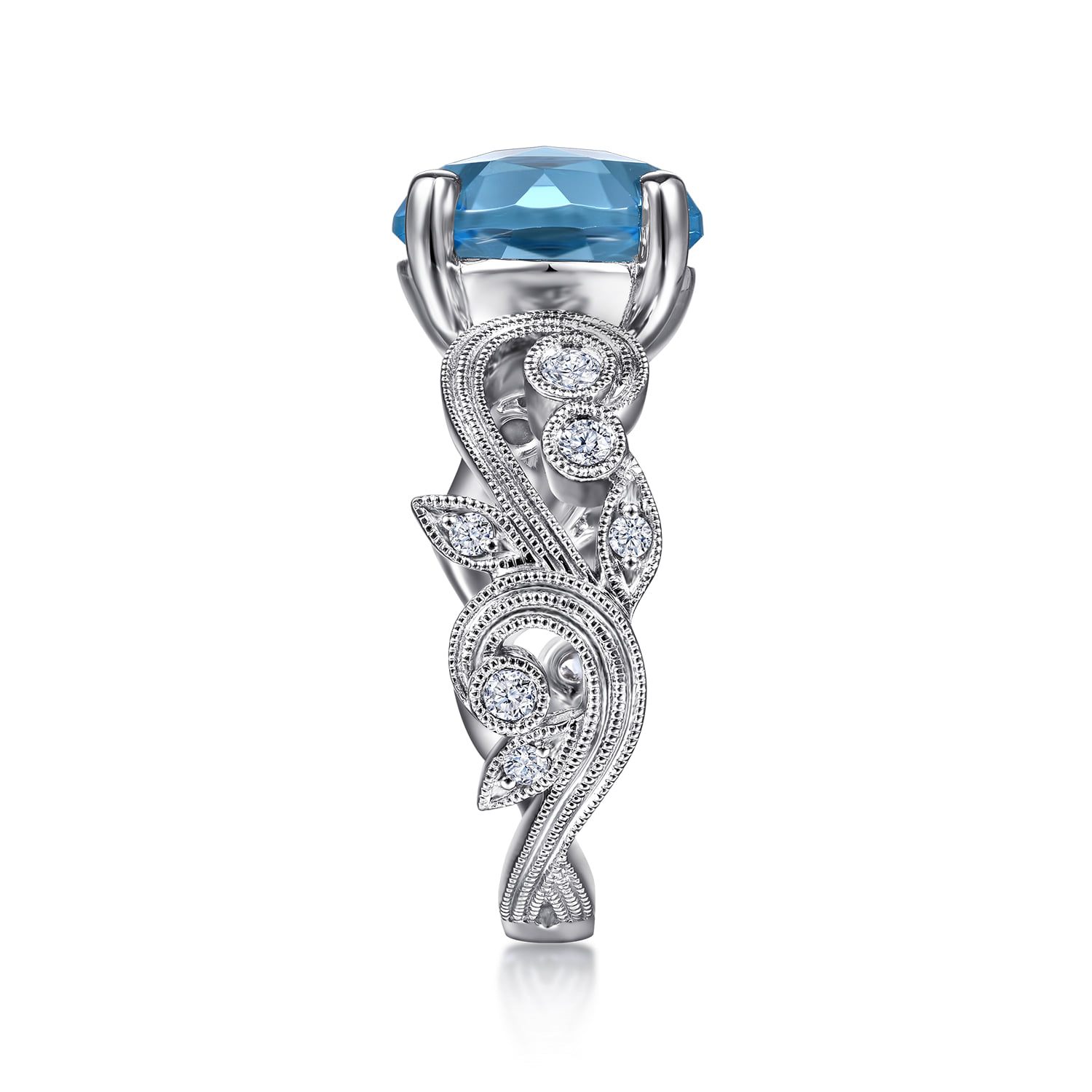 Vintage Diamond and Blue Topaz Oval Ring in 14K White Gold, photograph 4
