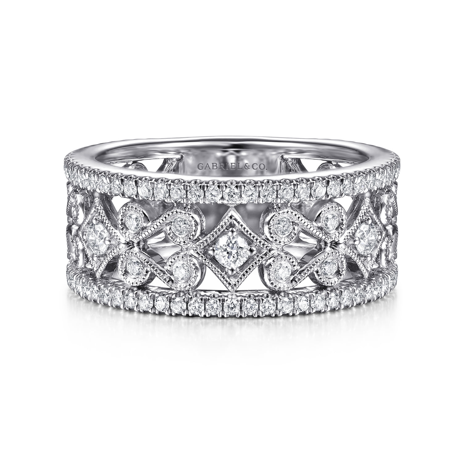 Vintage Diamond Wide Band Ring in 14K White Gold