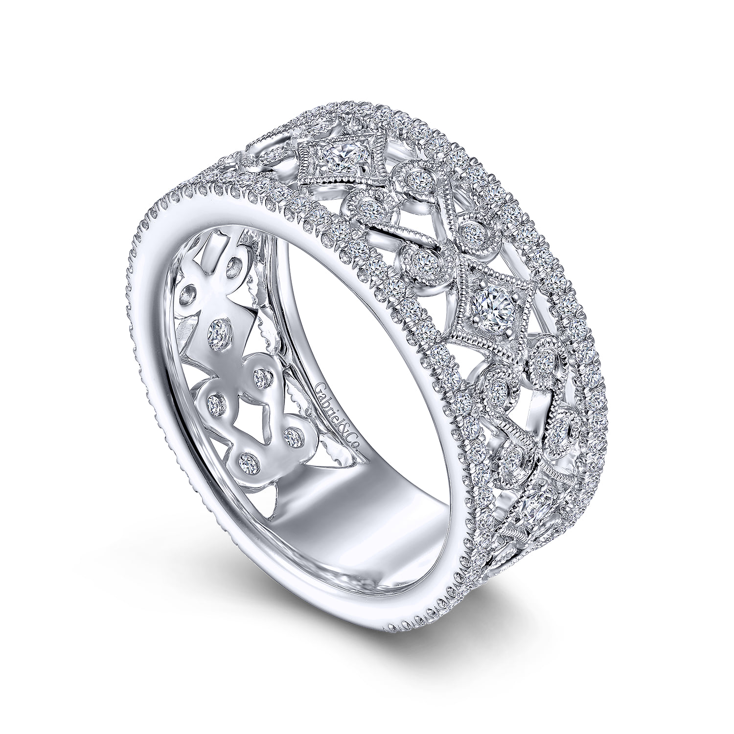 Vintage Diamond Wide Band Ring in 14K White Gold, photograph 3