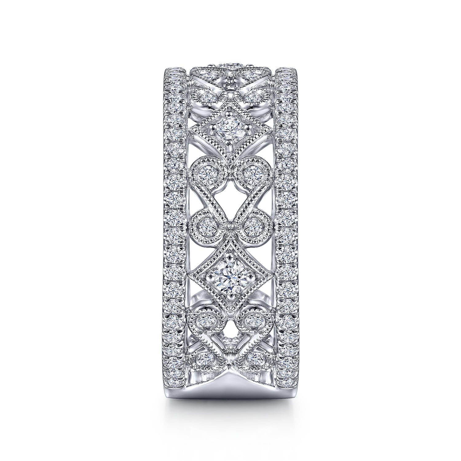 Vintage Diamond Wide Band Ring in 14K White Gold, photograph 4