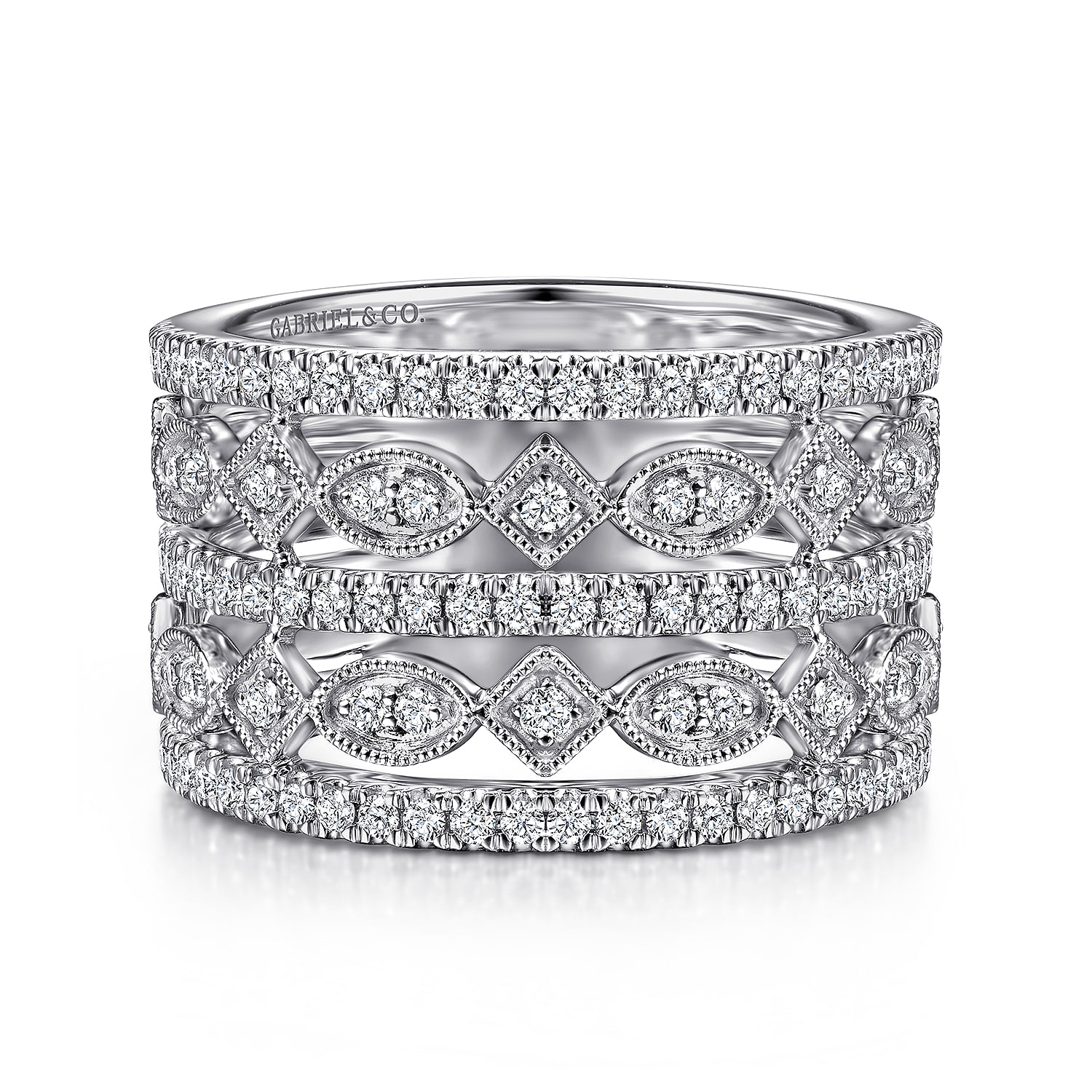 Wide Vintage Inspired Diamond Ring