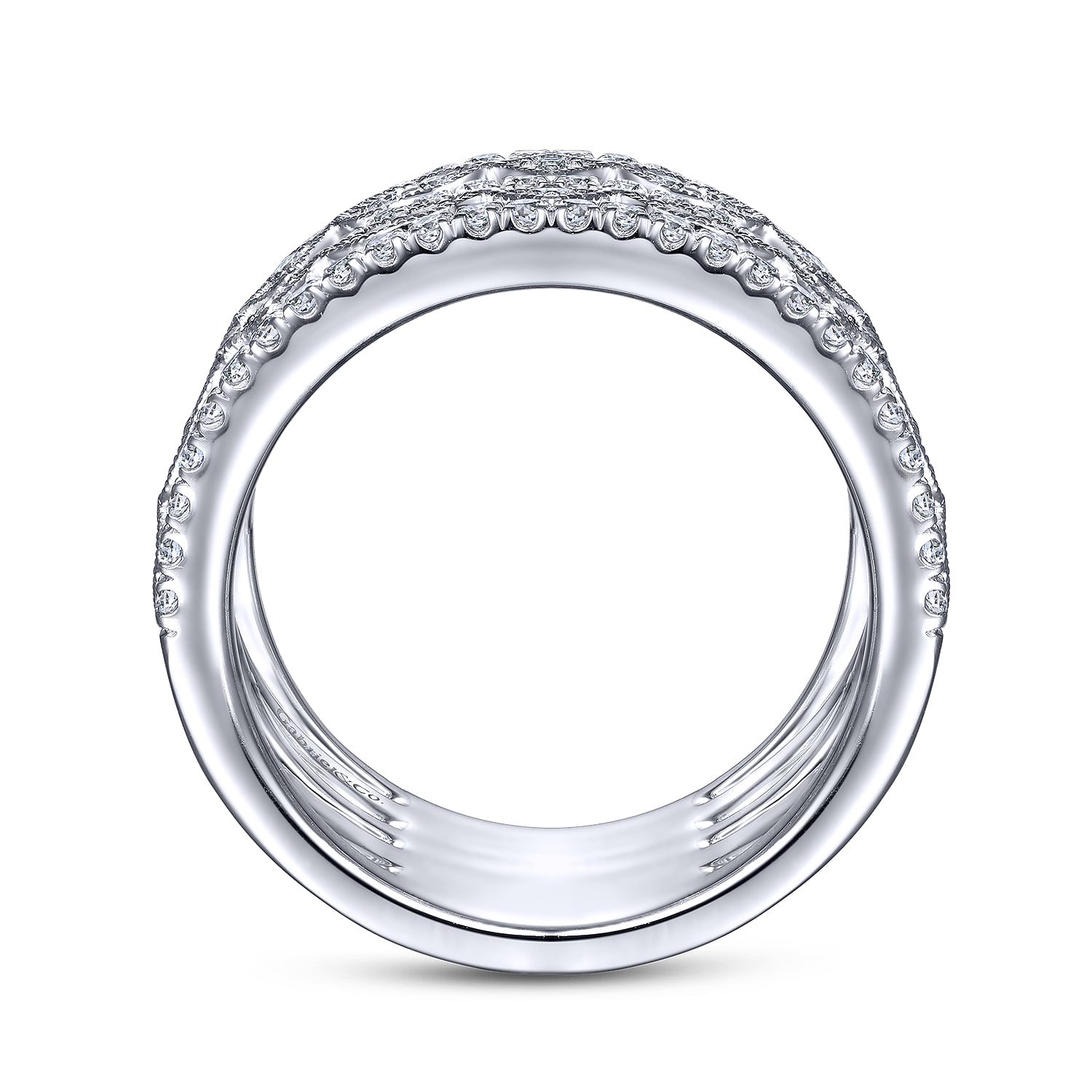 Wide Vintage Inspired Diamond Ring in 14K White Gold, photograph 2