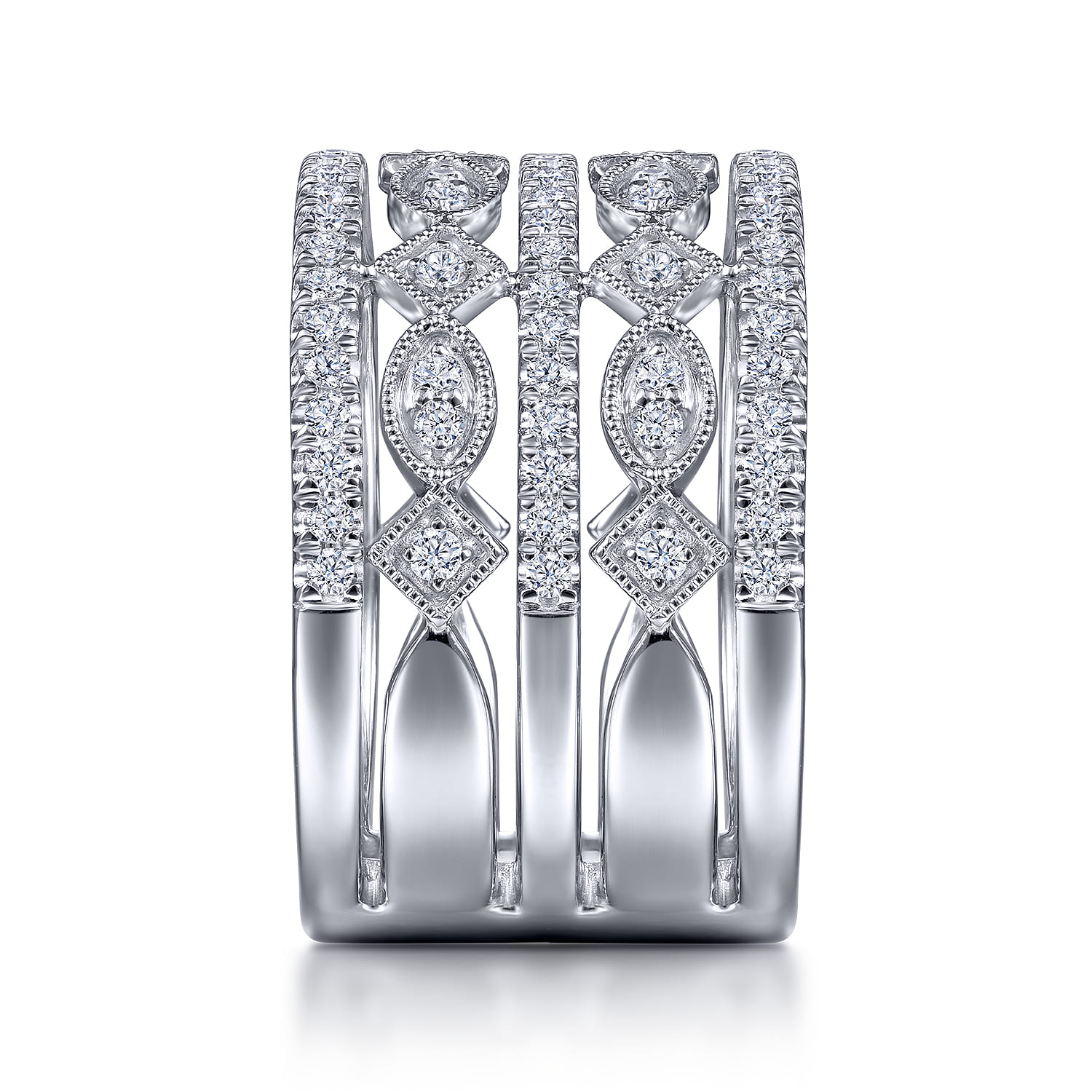 Wide Vintage Inspired Diamond Ring in 14K White Gold, photograph 4