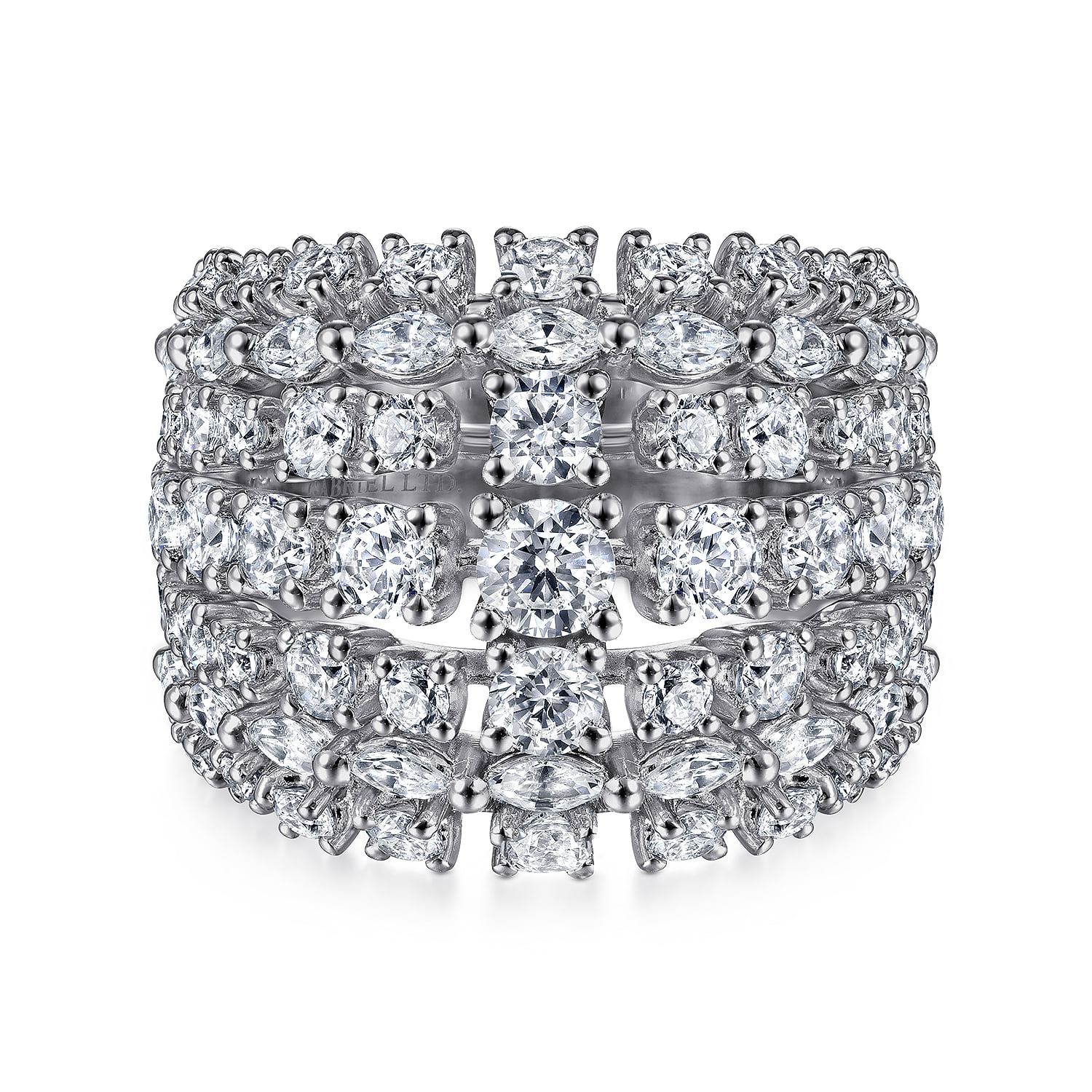 Wide Six Row Diamond Ring