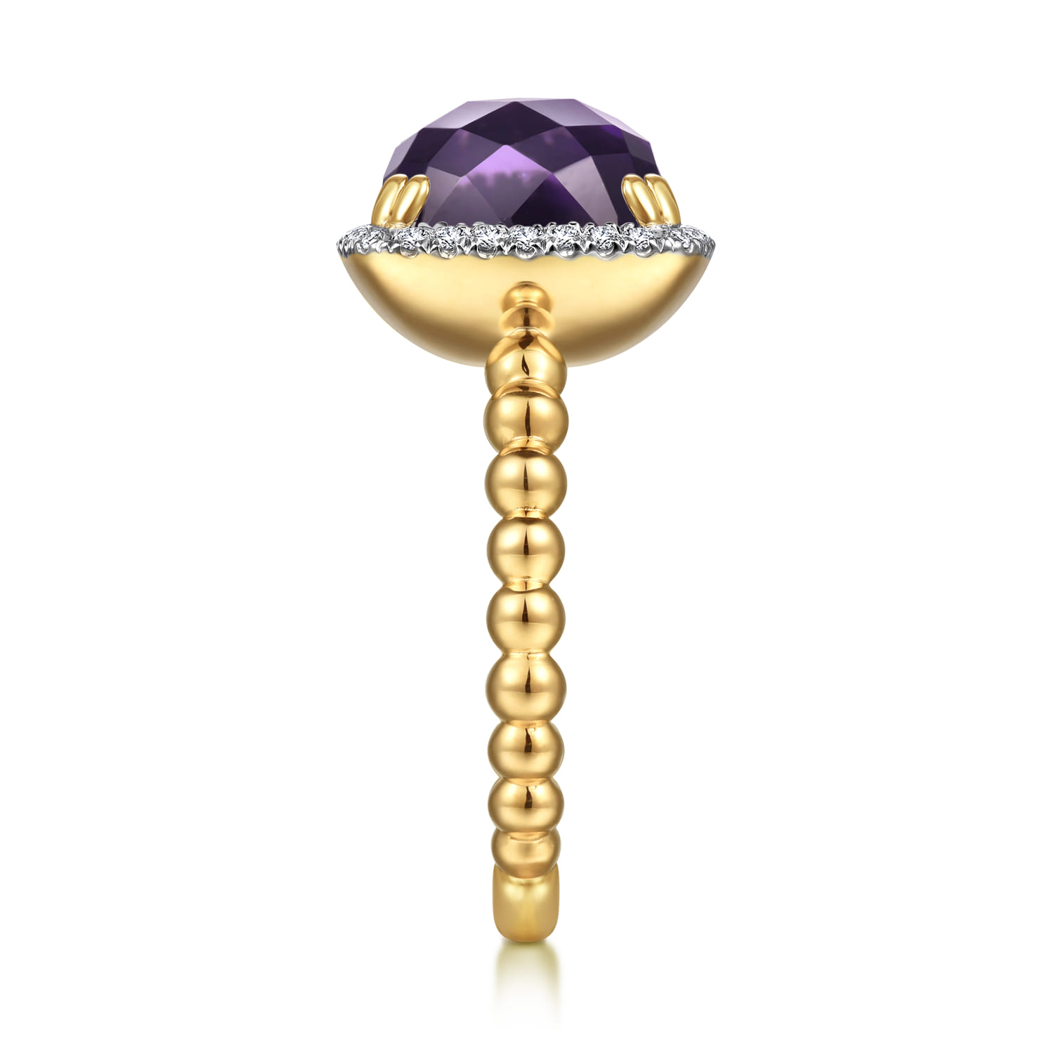 Cushion Cut Amethyst and Diamond Halo Ring in 14K Yellow Gold, photograph 4
