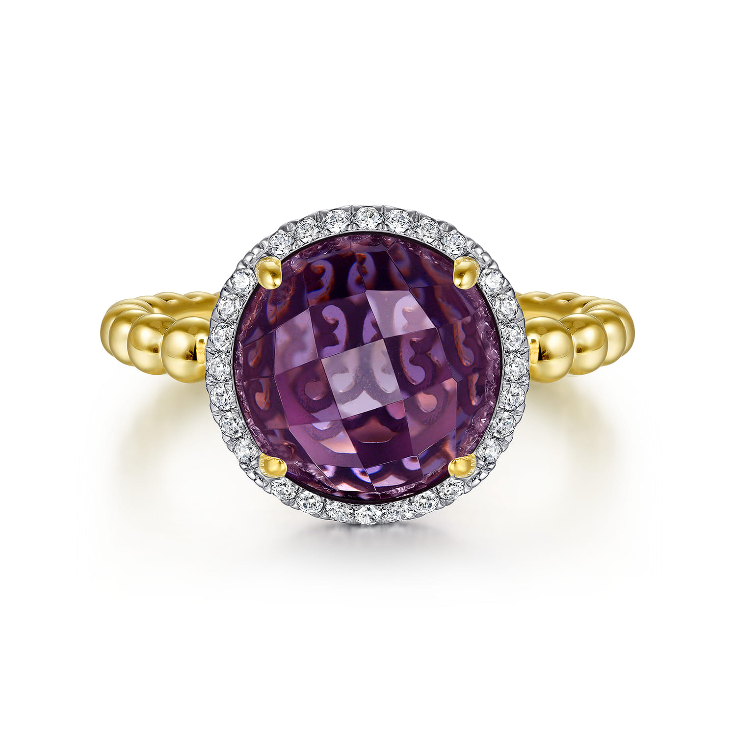 Round Amethyst and Diamond Halo Ring