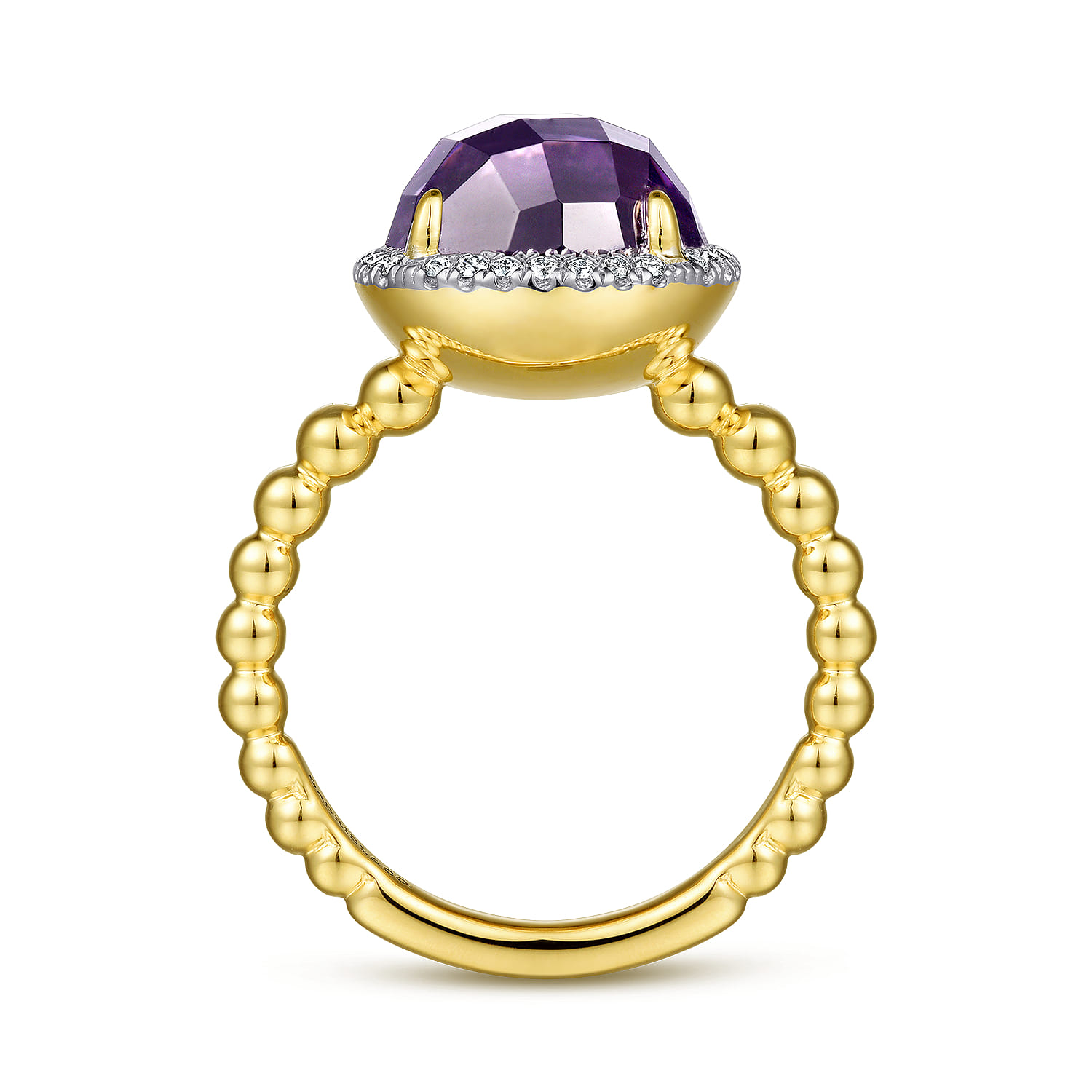 Round Amethyst and Diamond Halo Ring in 14K Yellow Gold, photograph 2