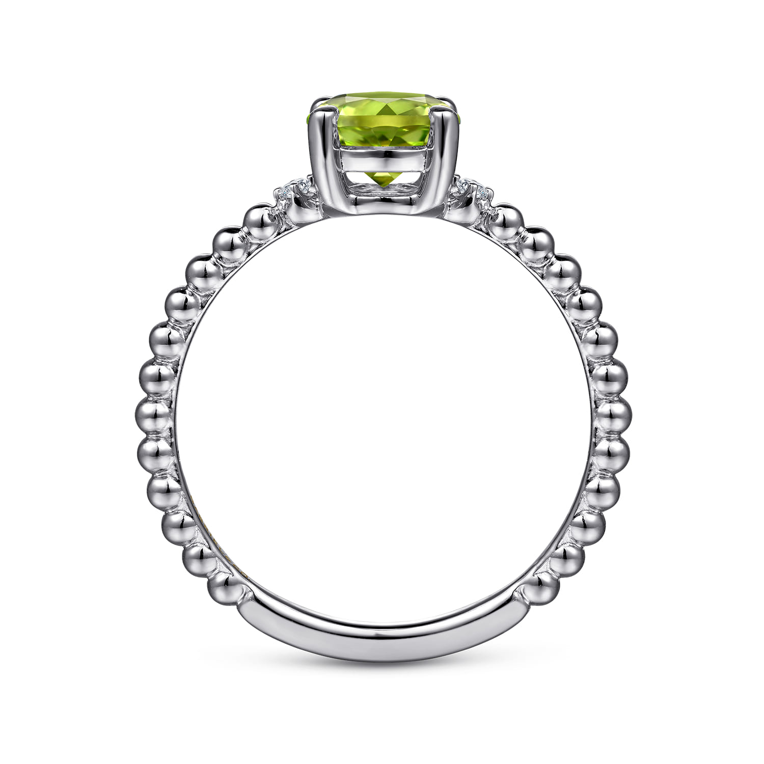 Round Peridot and Diamond Bujukan Promise Ring in 14K White Gold, photograph 2