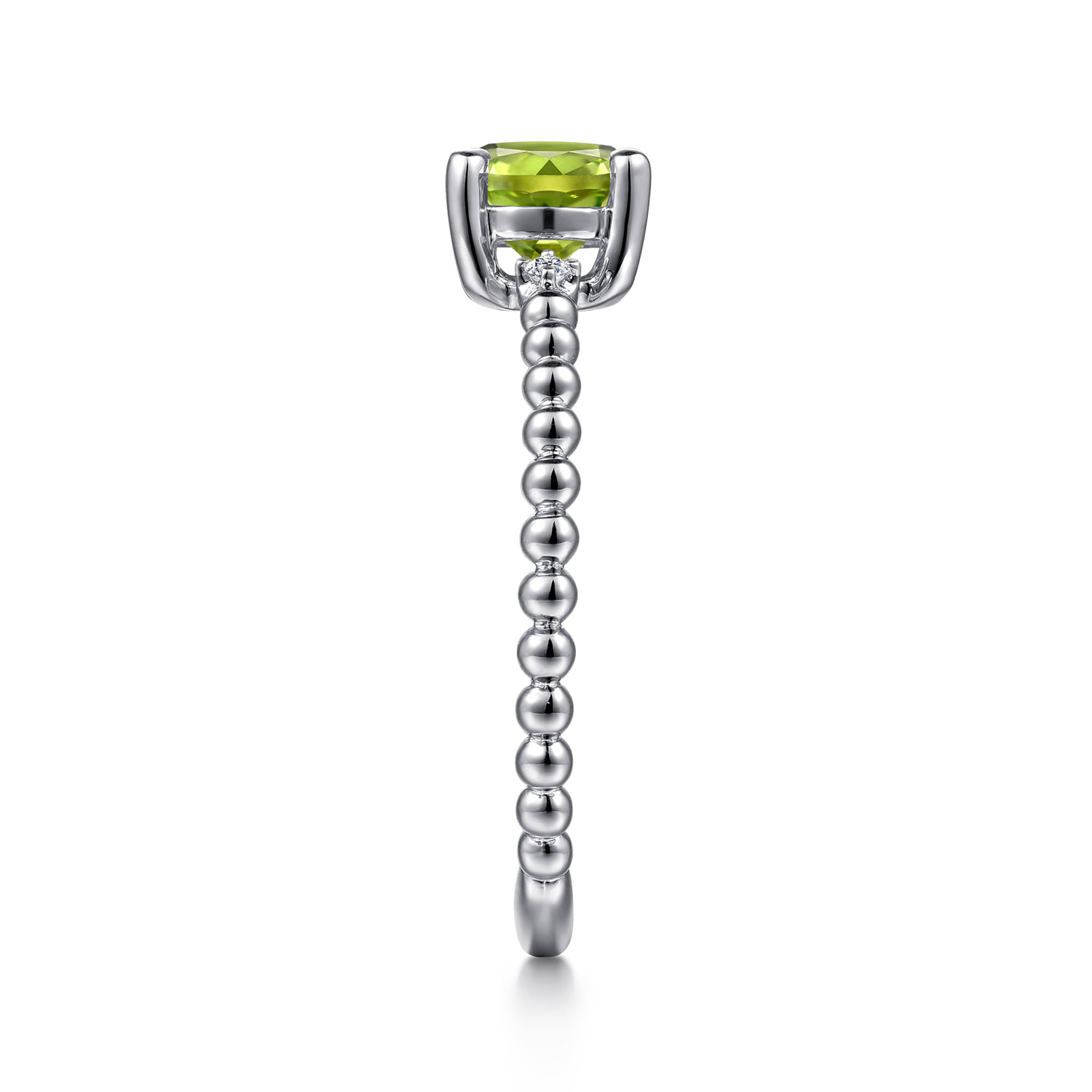 Round Peridot and Diamond Bujukan Promise Ring in 14K White Gold, photograph 4