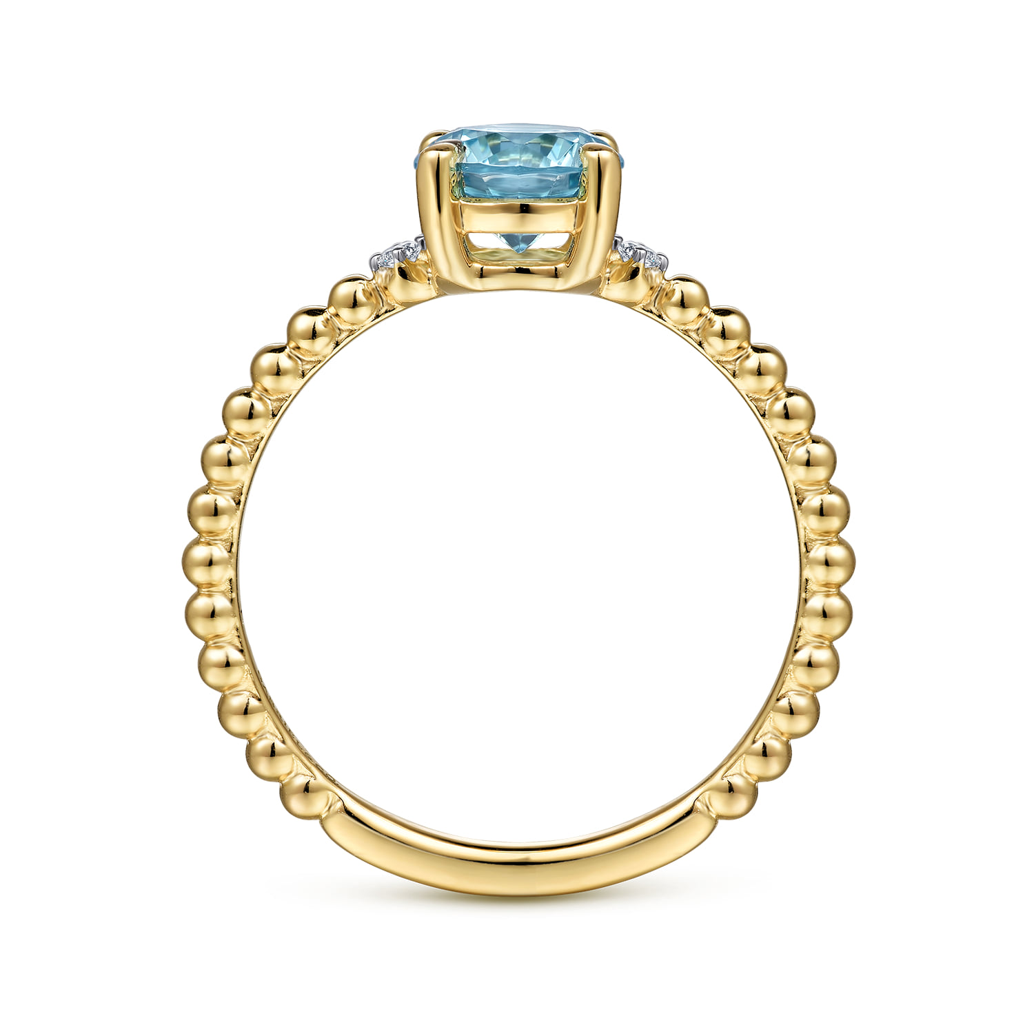 Round Swiss Blue Topaz and Diamond Bujukan Promise Ring in 14K Yellow Gold, photograph 2