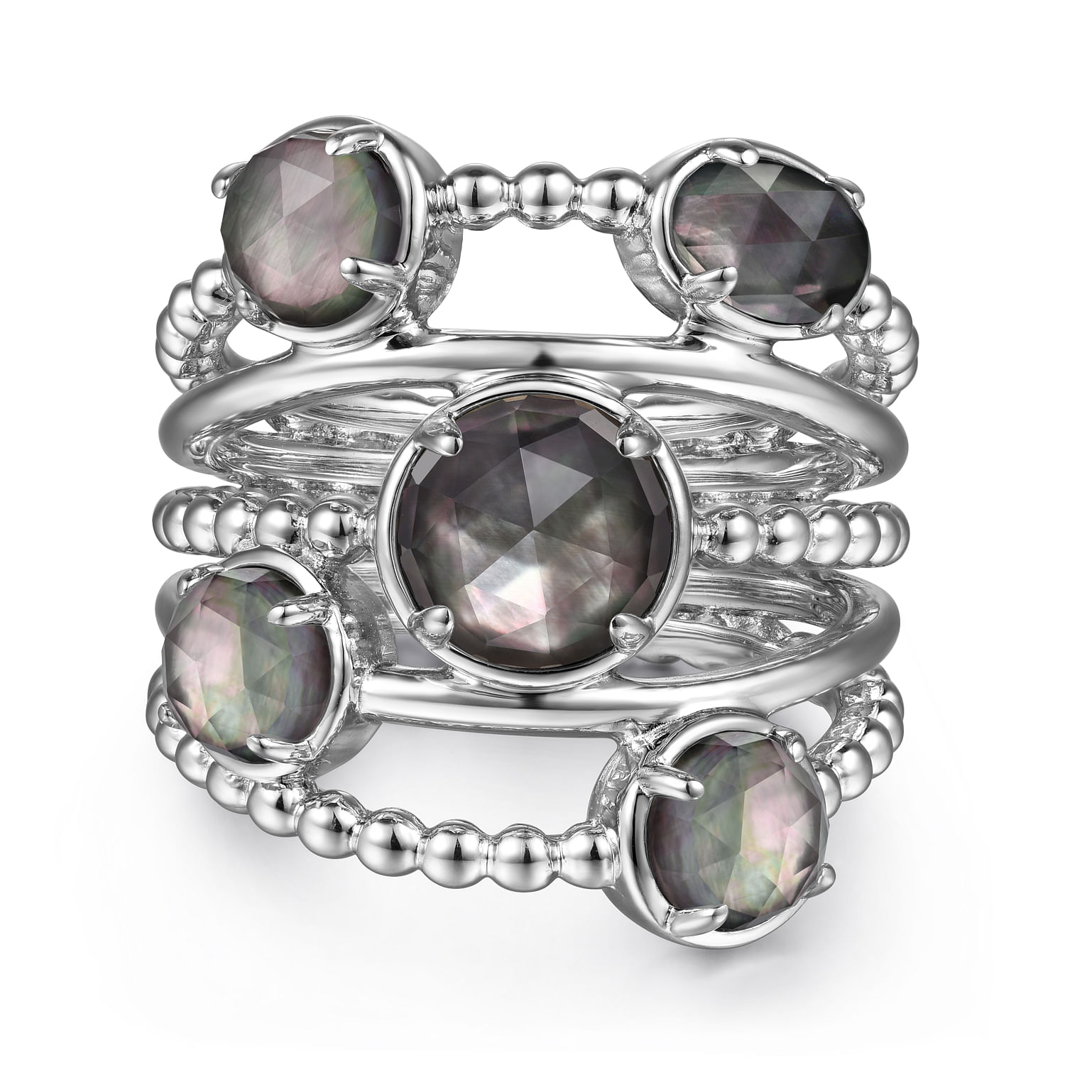 925 Sterling Silver Rock Crystal and Black Mother of Pearl