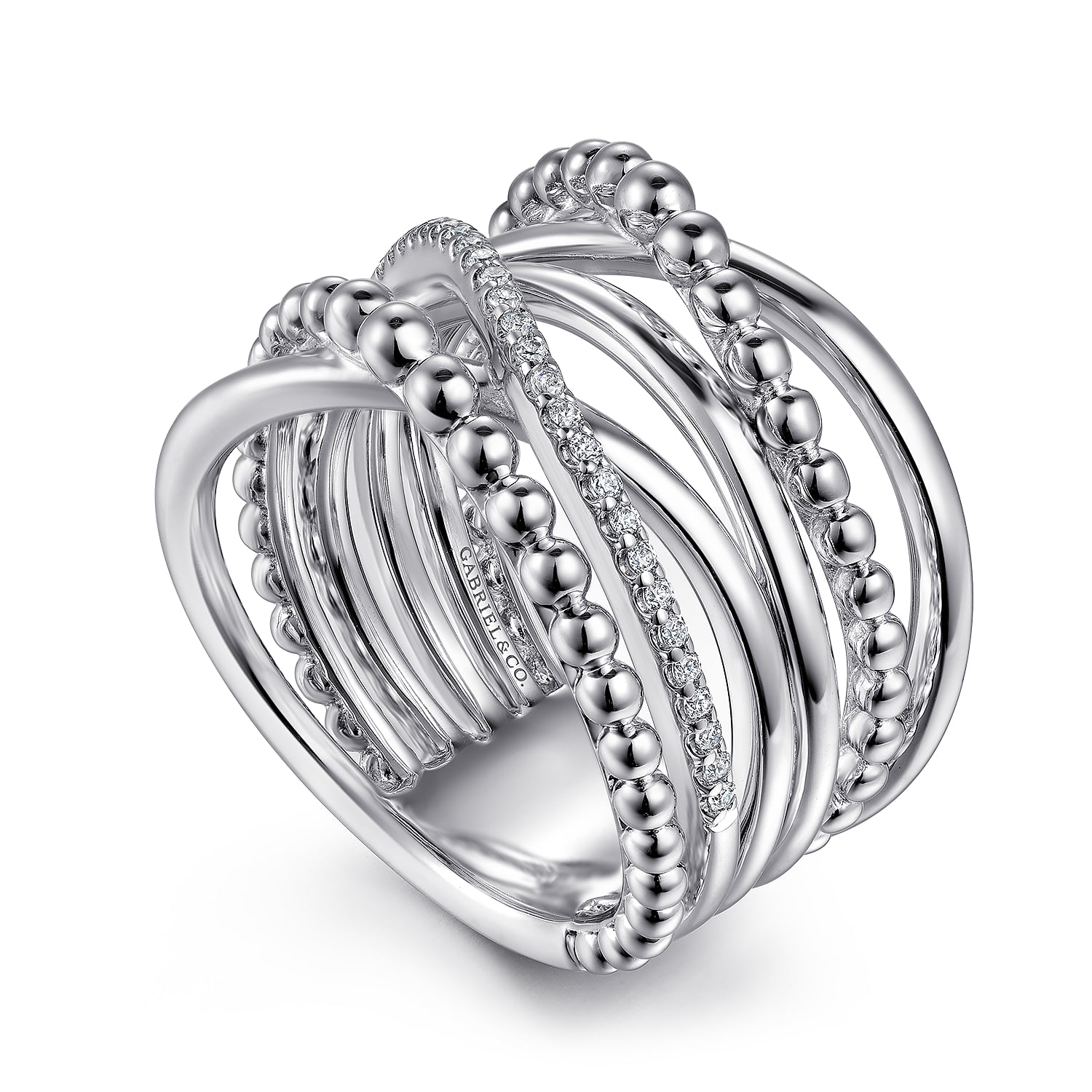 White Sapphire Criss Cross Ring in Sterling Silver, photograph 3