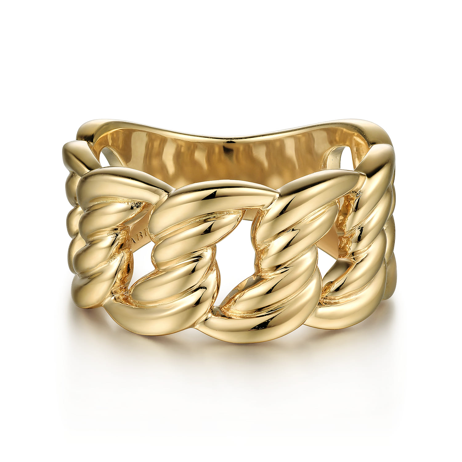 Large Link Wide Band Ring in 14K Yellow Gold