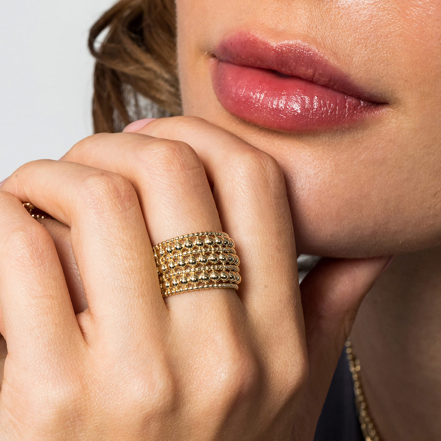 Bujukan Beaded Easy Stackable Ring in 14K Yellow Gold, photograph 5
