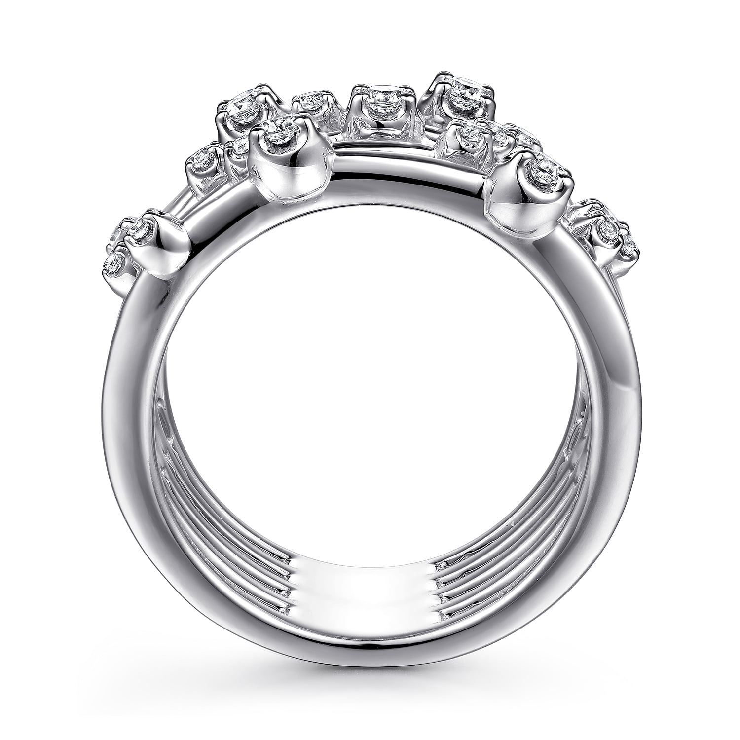 Multi Row Diamond Wide Band Ring in 14K White Gold, photograph 2
