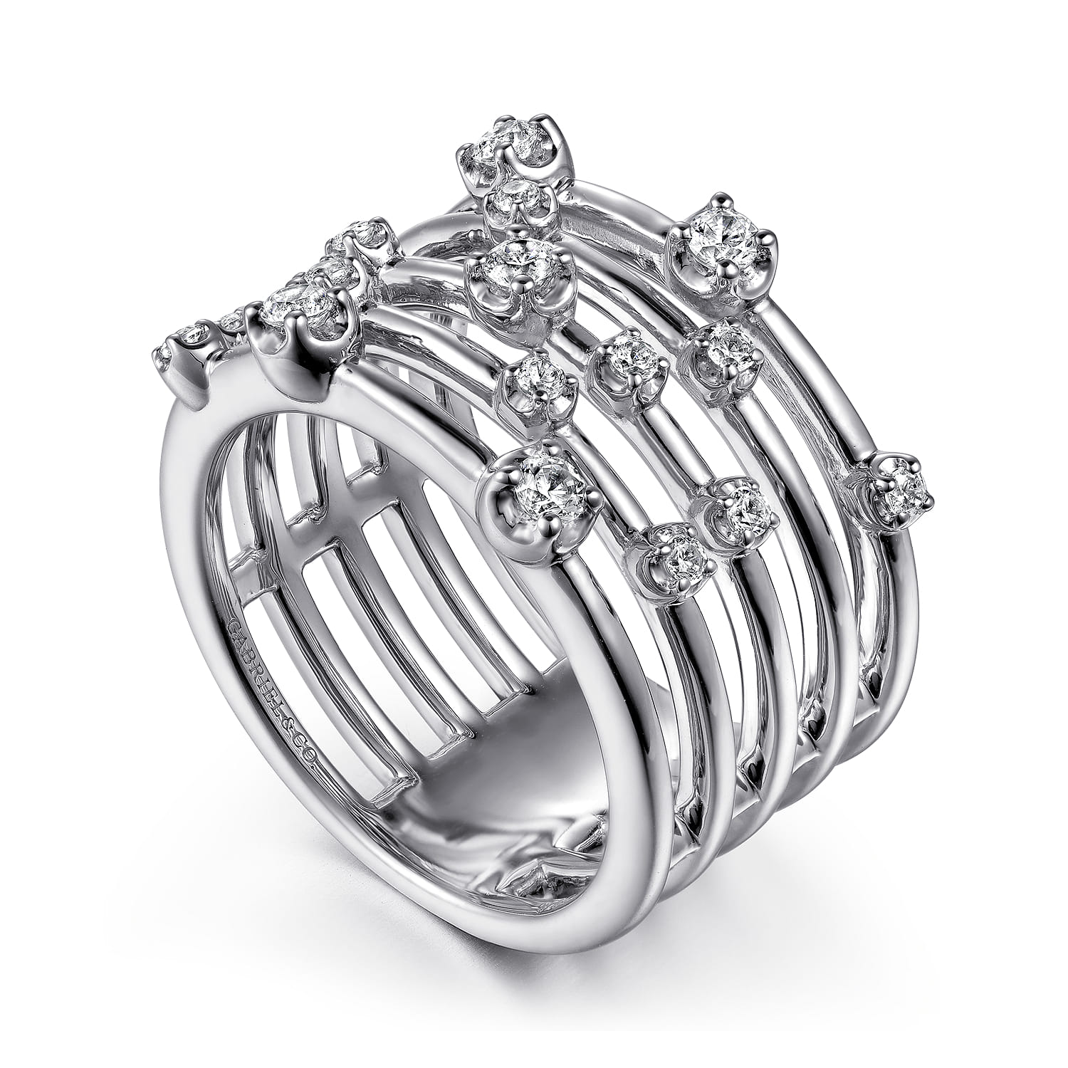 Multi Row Diamond Wide Band Ring in 14K White Gold, photograph 3