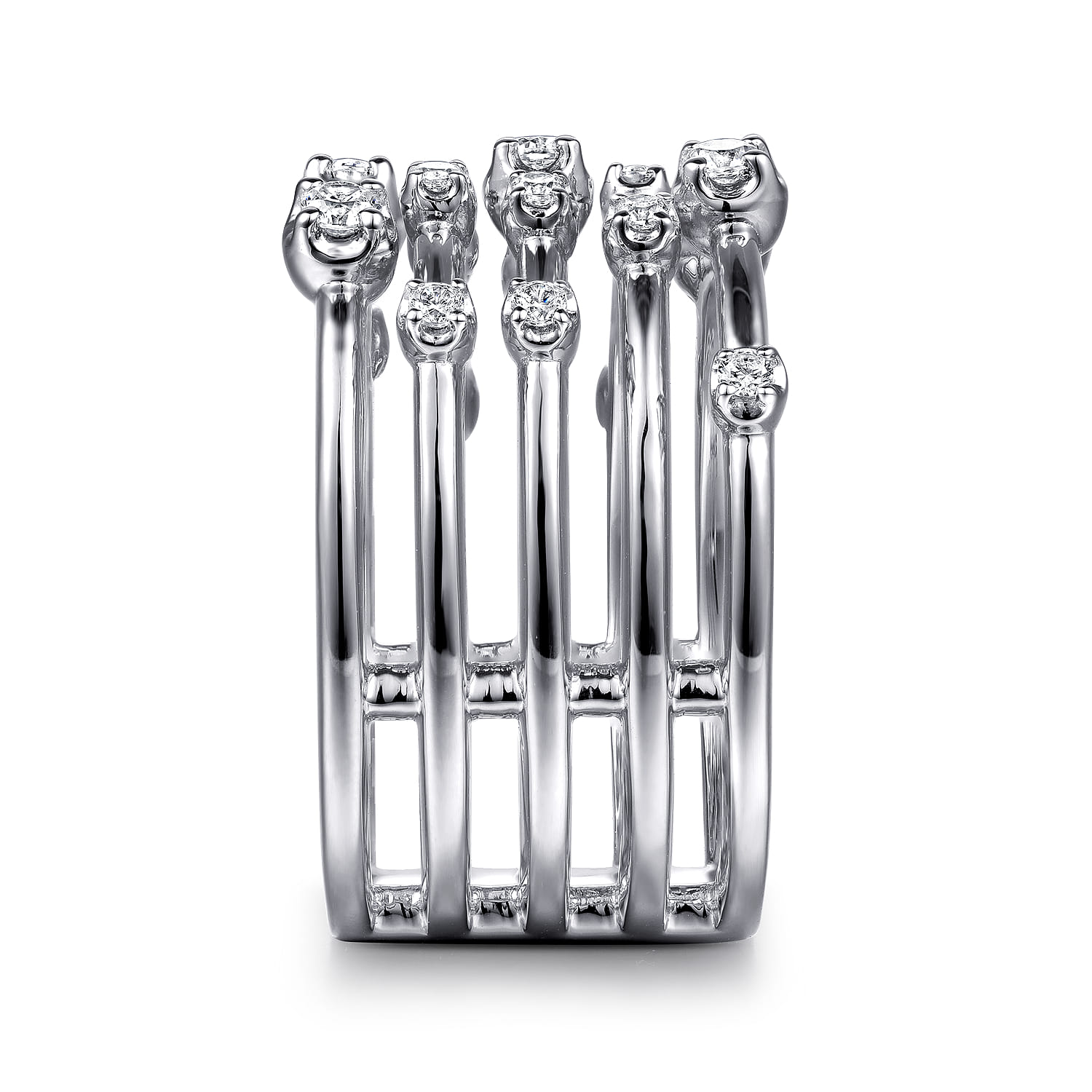 Multi Row Diamond Wide Band Ring in 14K White Gold, photograph 4