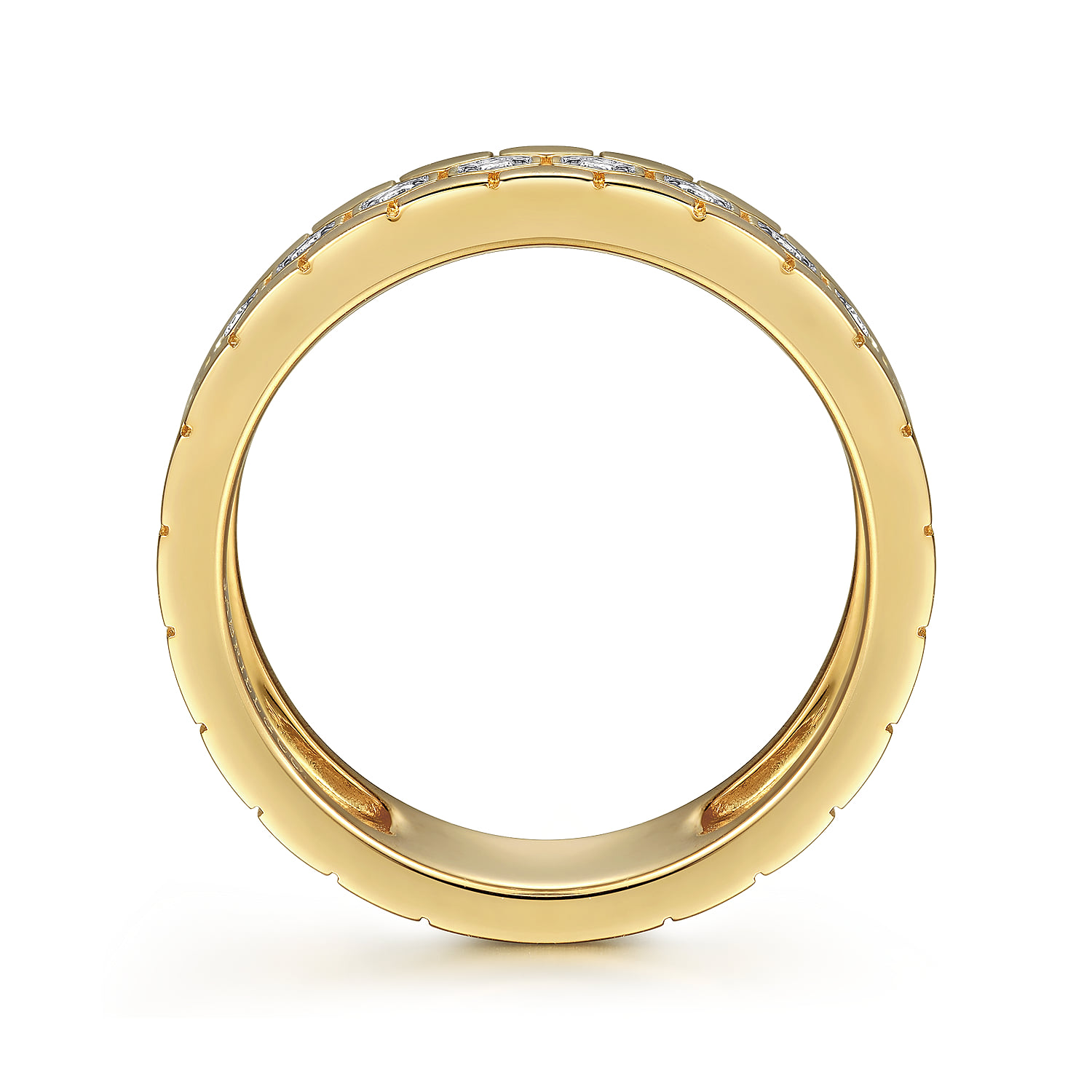 Diamond Cigar Band with Hexagon Pattern in 14K Yellow Gold, photograph 2