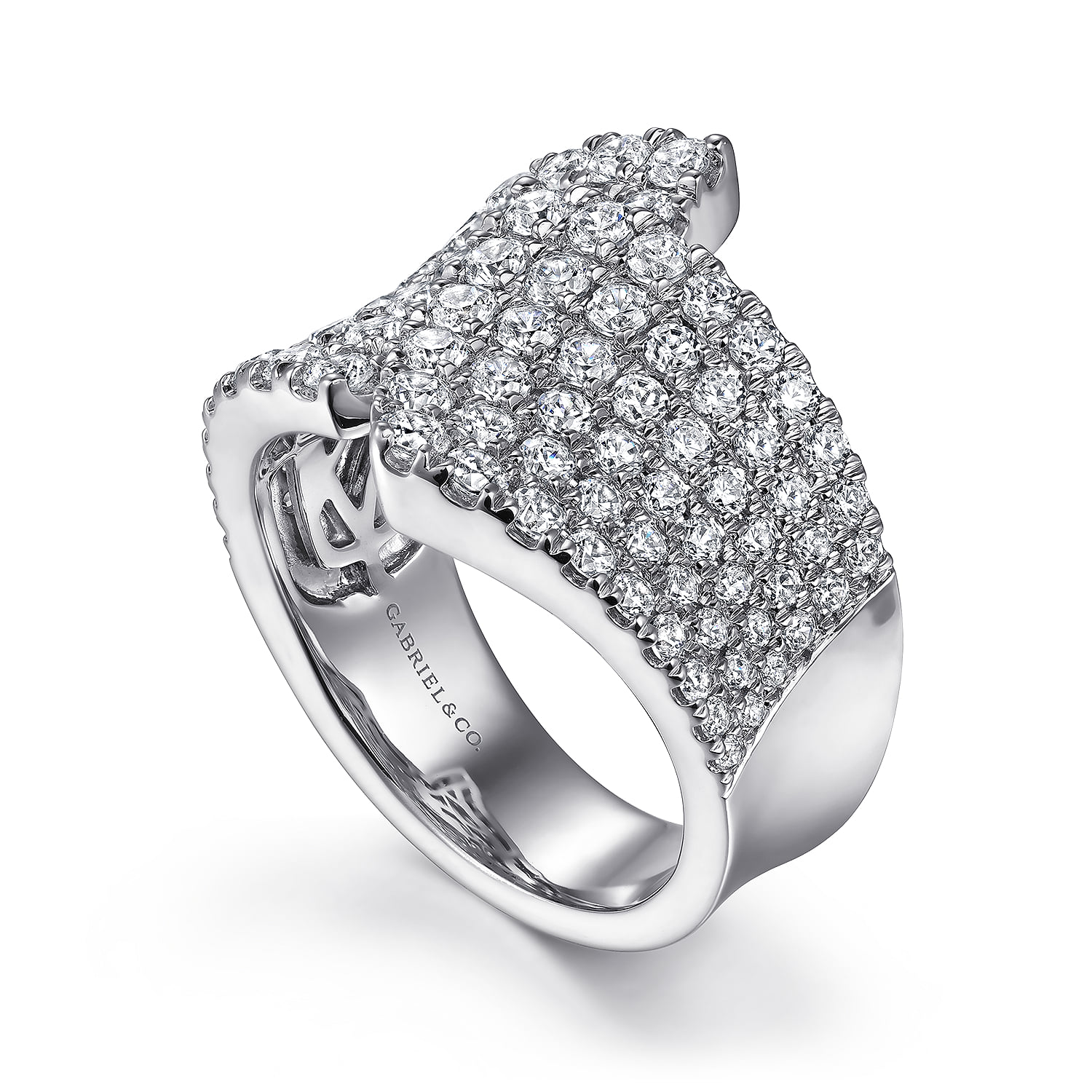 Diamond Pave Wide band Ring in 14K White Gold, photograph 3