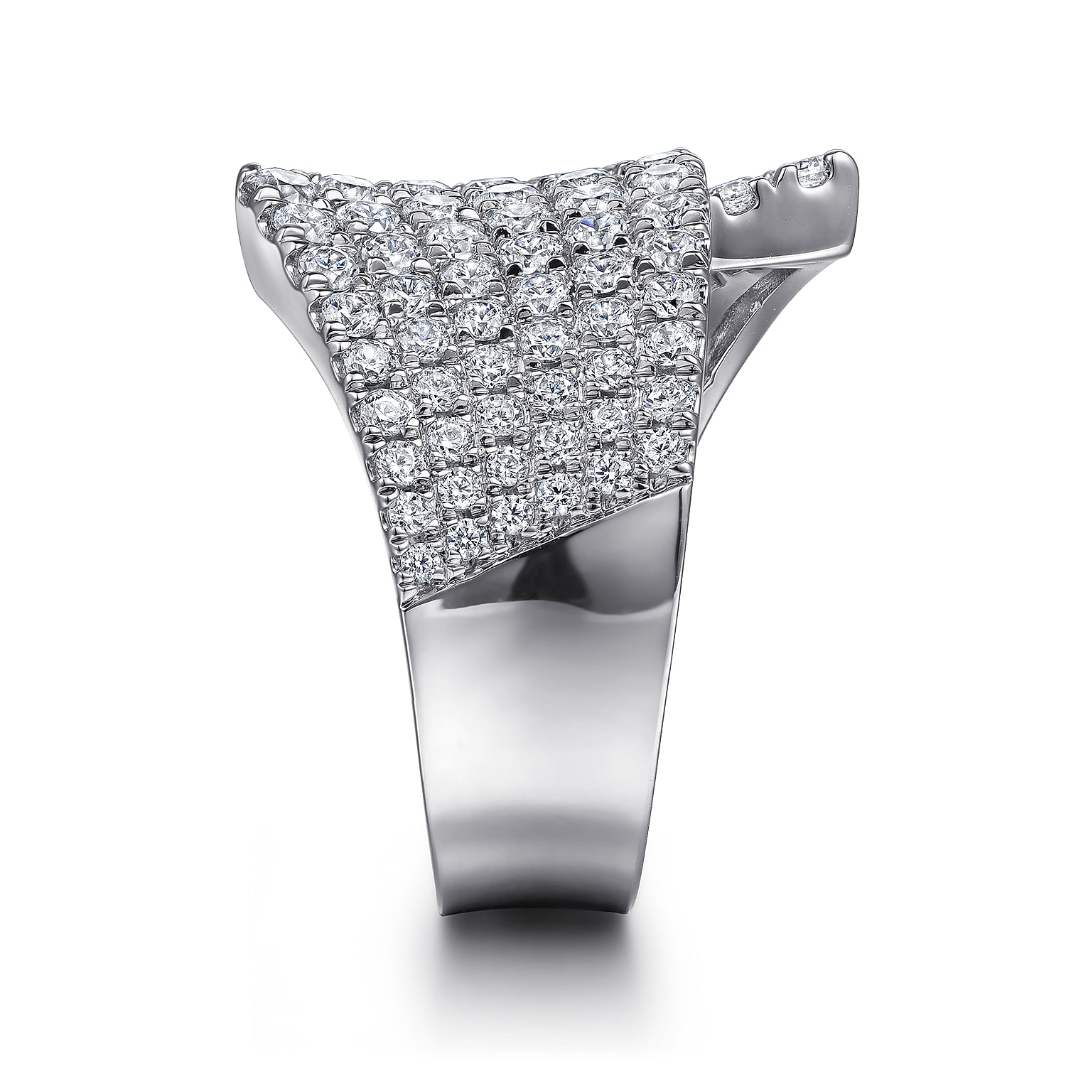 Diamond Pave Wide band Ring in 14K White Gold, photograph 4