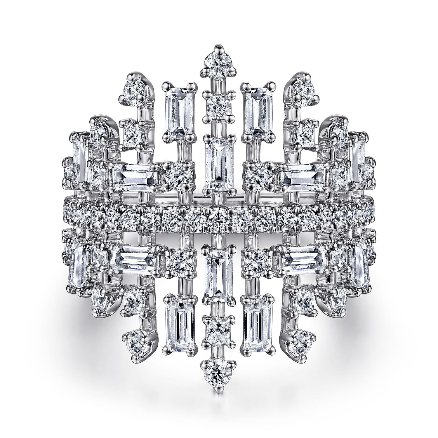 Wide Baguette and Diamond Cage Ring