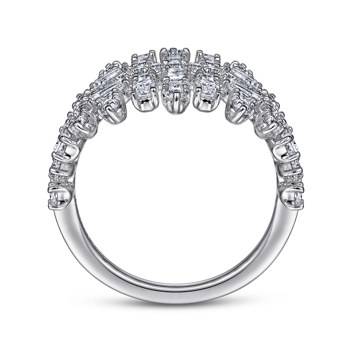 Wide Baguette and Diamond Cage Ring in 14K White Gold, photograph 2