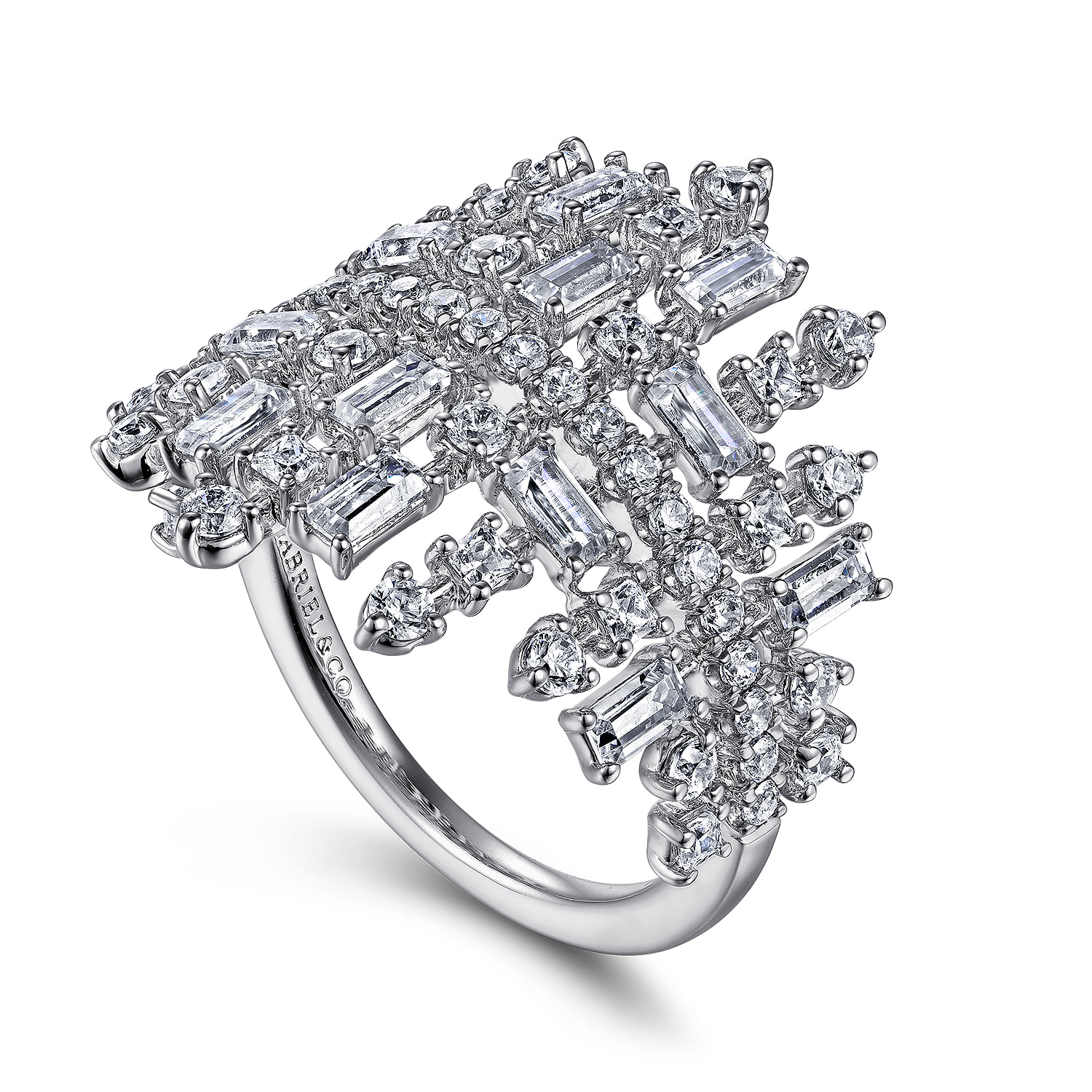 Wide Baguette and Diamond Cage Ring in 14K White Gold, photograph 3