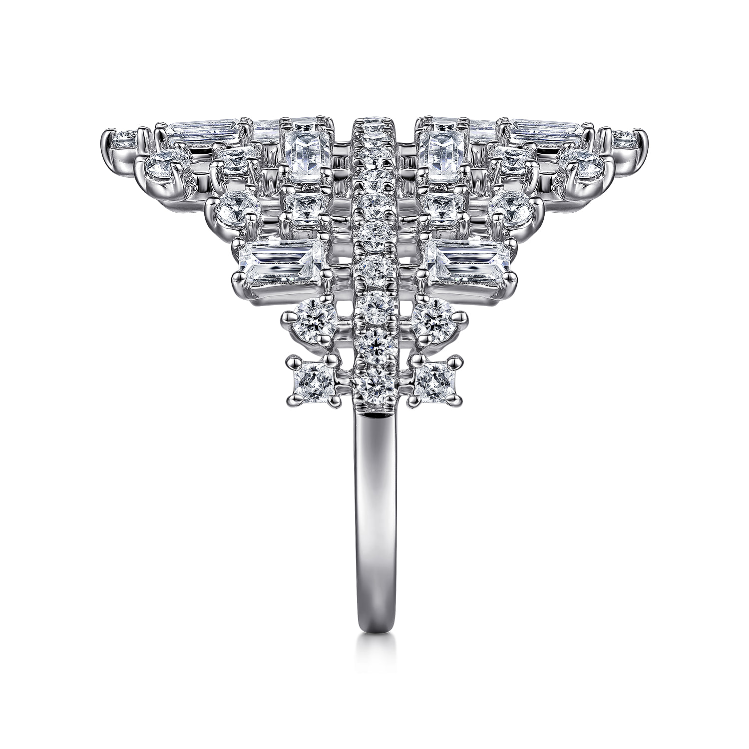 Wide Baguette and Diamond Cage Ring in 14K White Gold, photograph 4