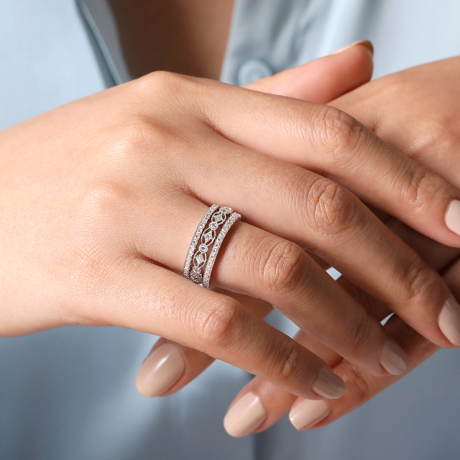 Vintage Inspired Diamond Ring in 14K White Gold, photograph 5
