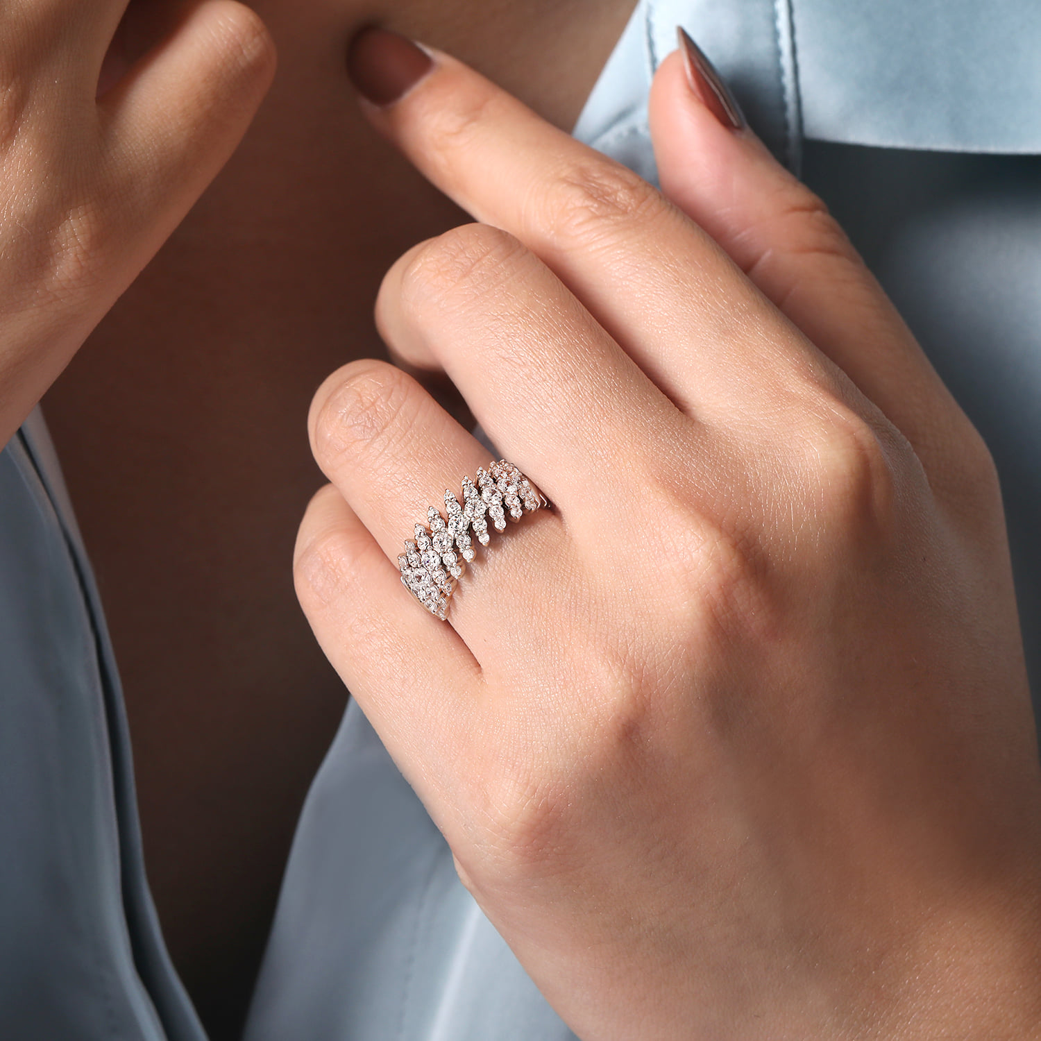 Wide Diamond Statement Ring in 14K White Gold, photograph 5