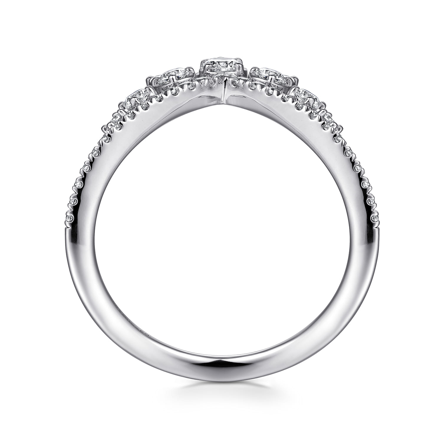 Bursting Diamond Chevron Ring in 14K White Gold, photograph 2