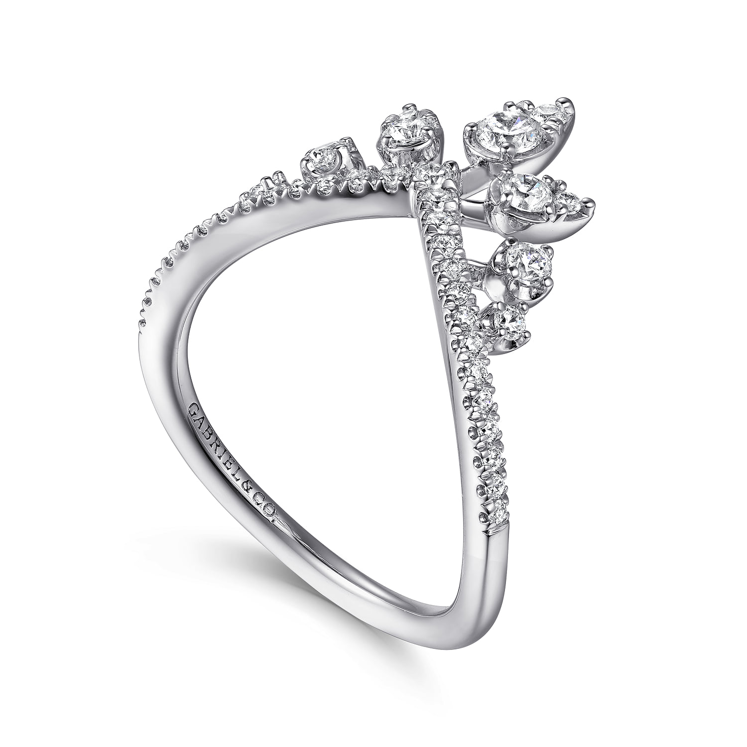 Bursting Diamond Chevron Ring in 14K White Gold, photograph 3