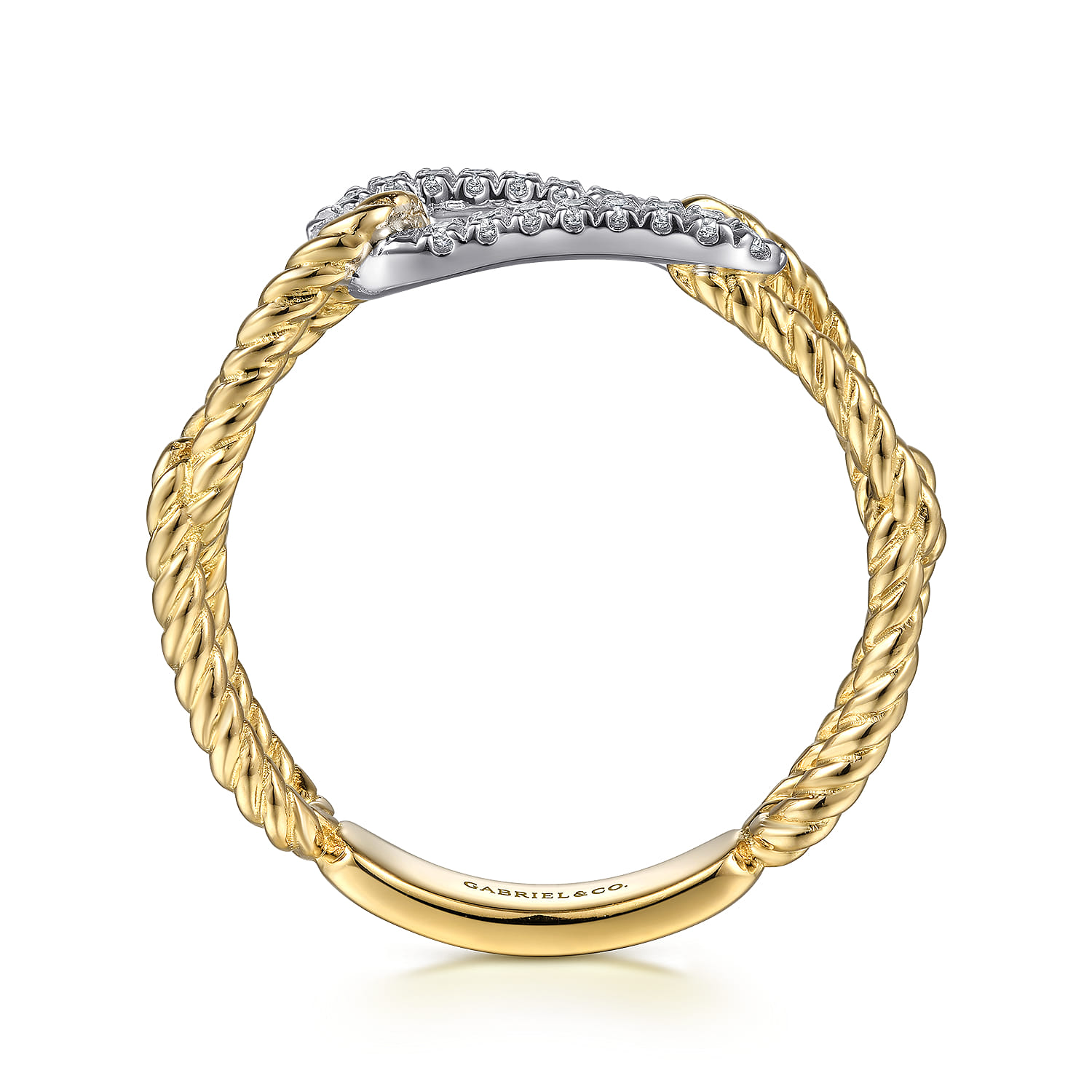 Hampton Link Ring with Diamond Station in 14K White/Yellow Gold, photograph 2