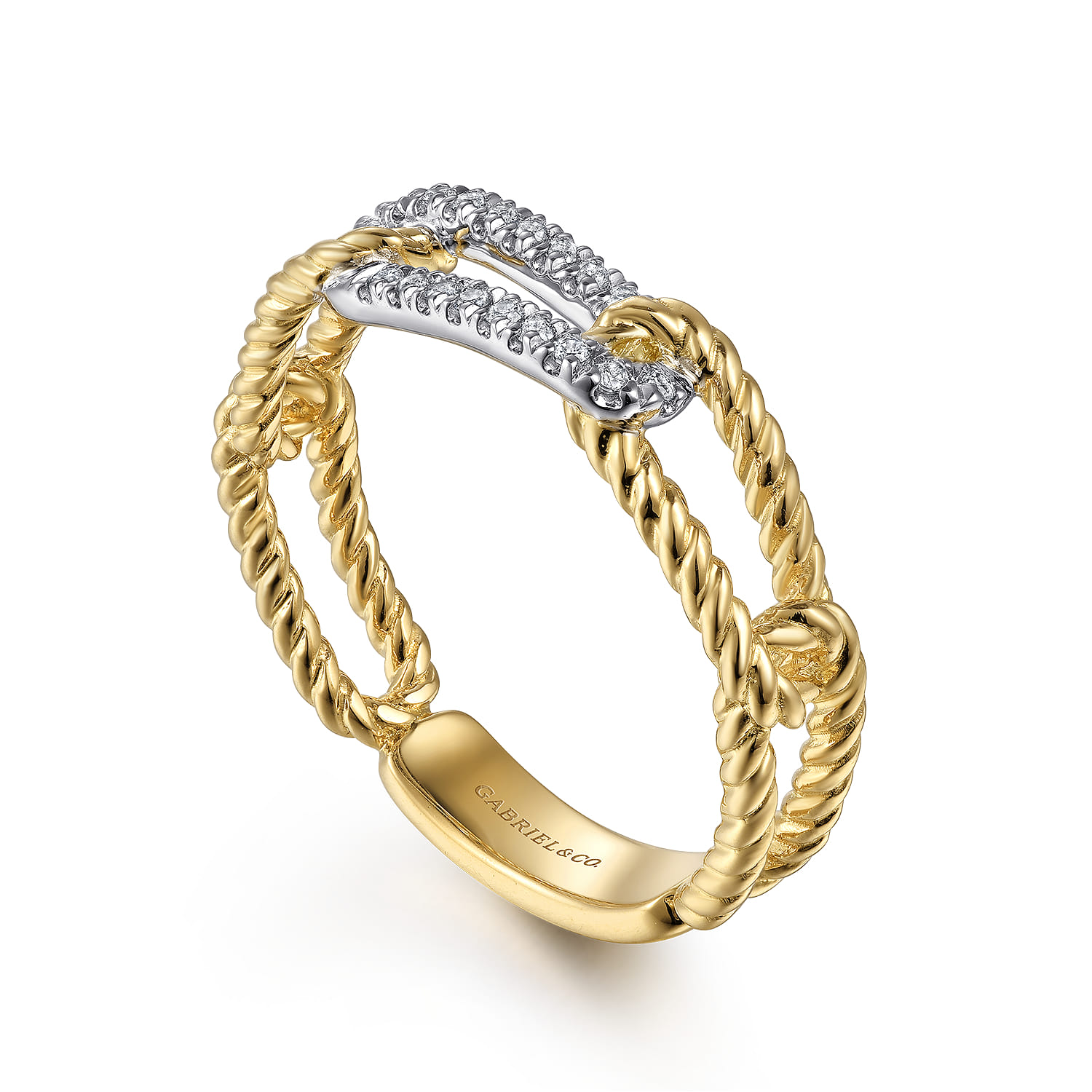 Hampton Link Ring with Diamond Station in 14K White/Yellow Gold, photograph 3