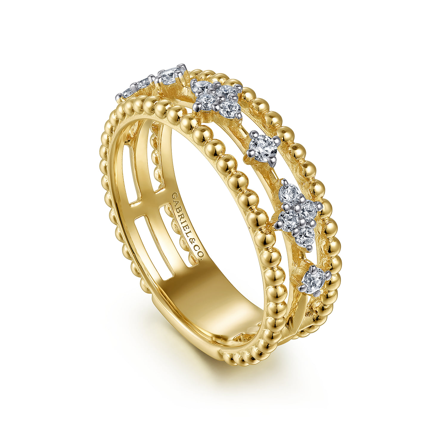 Diamond and Bujukan Bead Easy Stackable Ring in 14K Yellow Gold, photograph 3